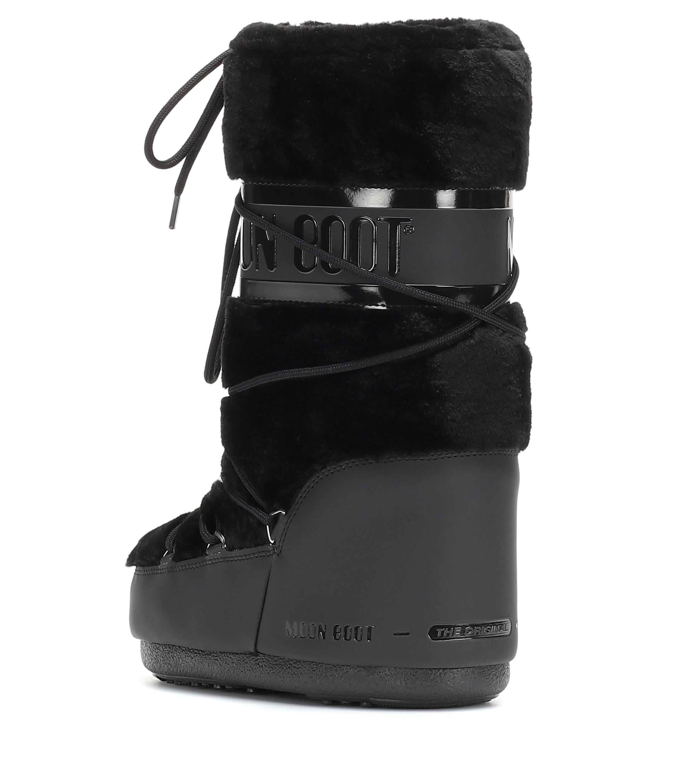 Moon Boot Classic Faux Fur-trimmed Ankle Boots in Black | Lyst