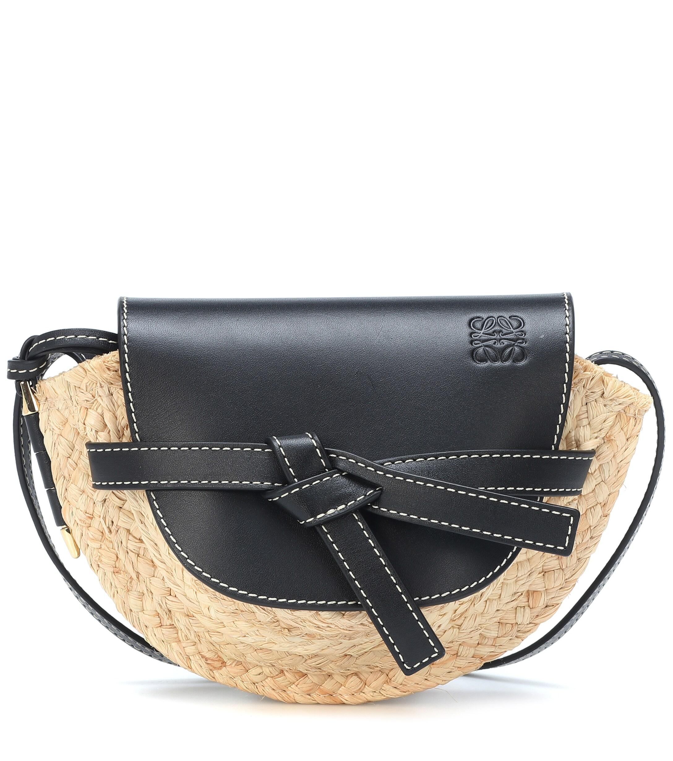 Loewe Gate Small Leather And Raffia Crossbody Bag in Black Lyst