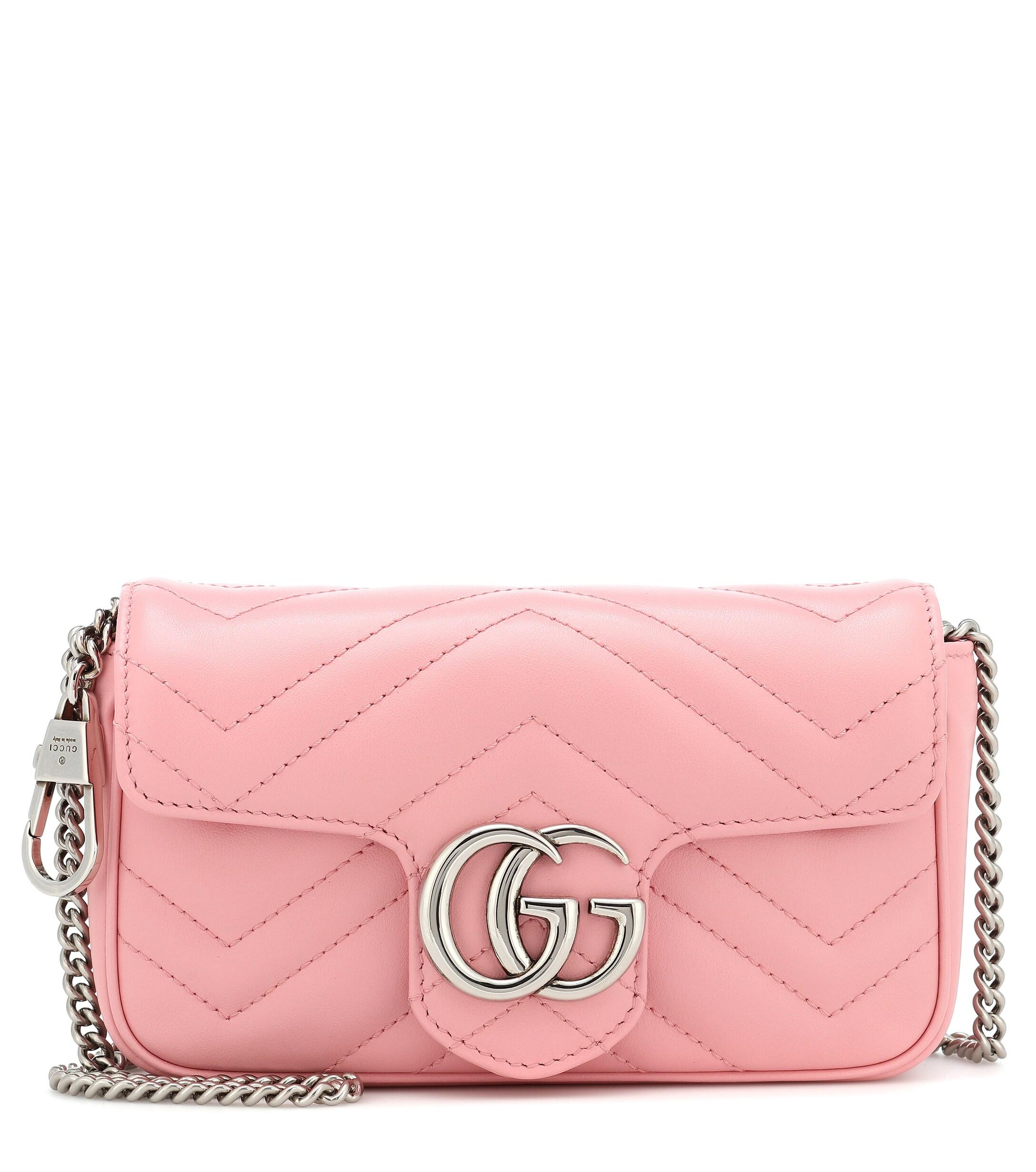Gucci GG Marmont Super Mini Leather Shoulder Bag in Pink - Lyst