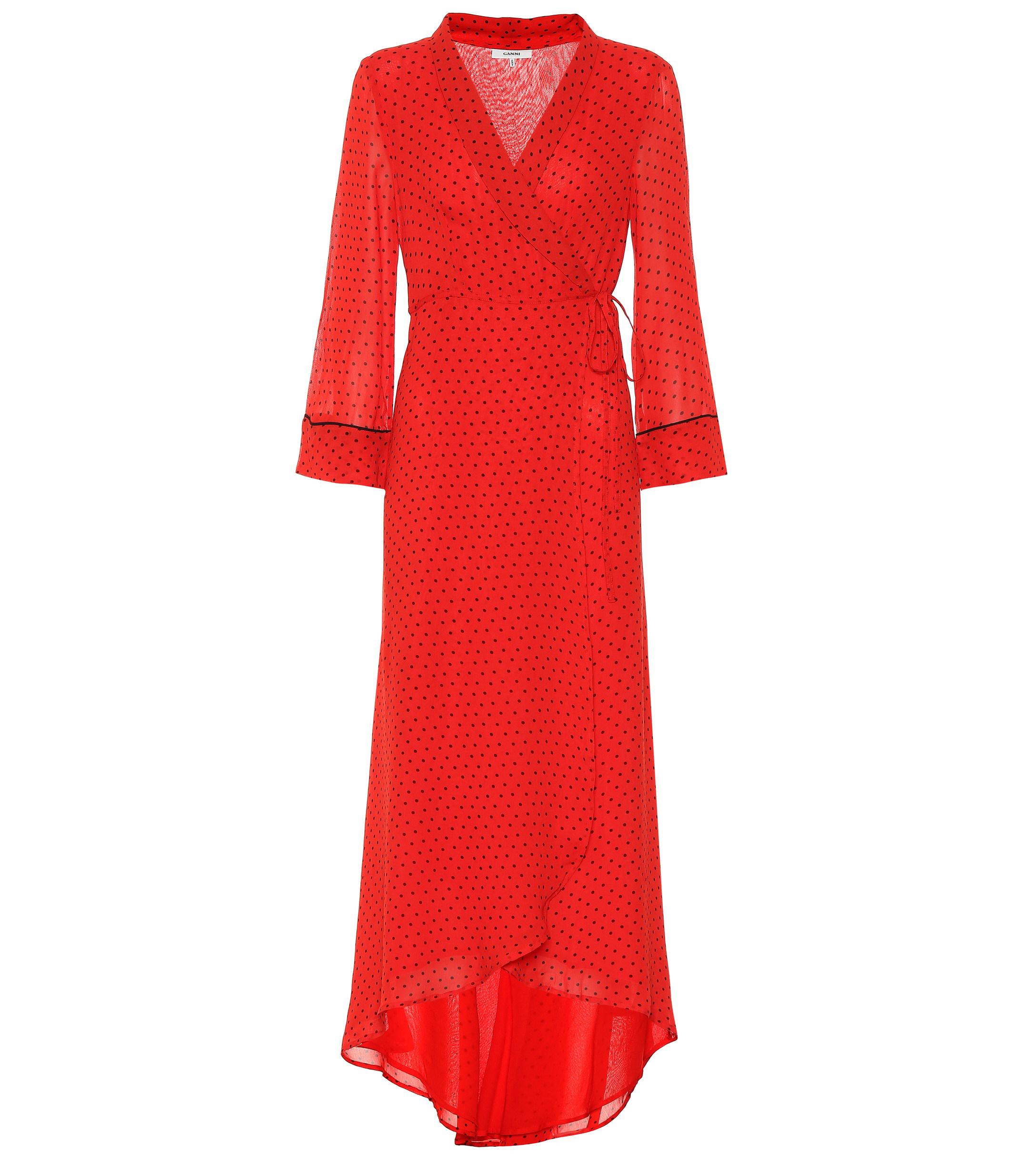 ganni polka dot georgette dress