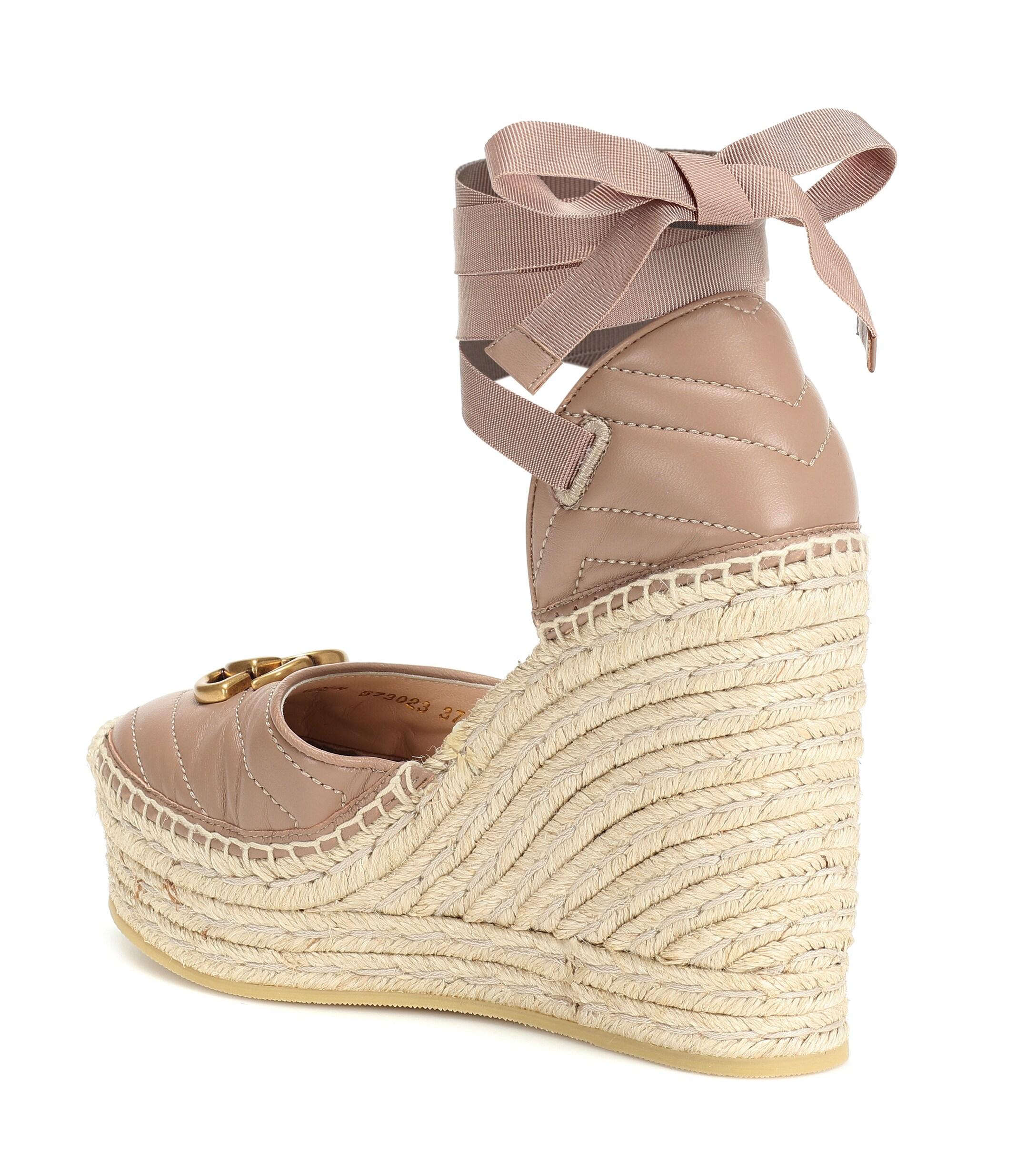 Gucci Double G Leather Espadrille Wedges | Lyst