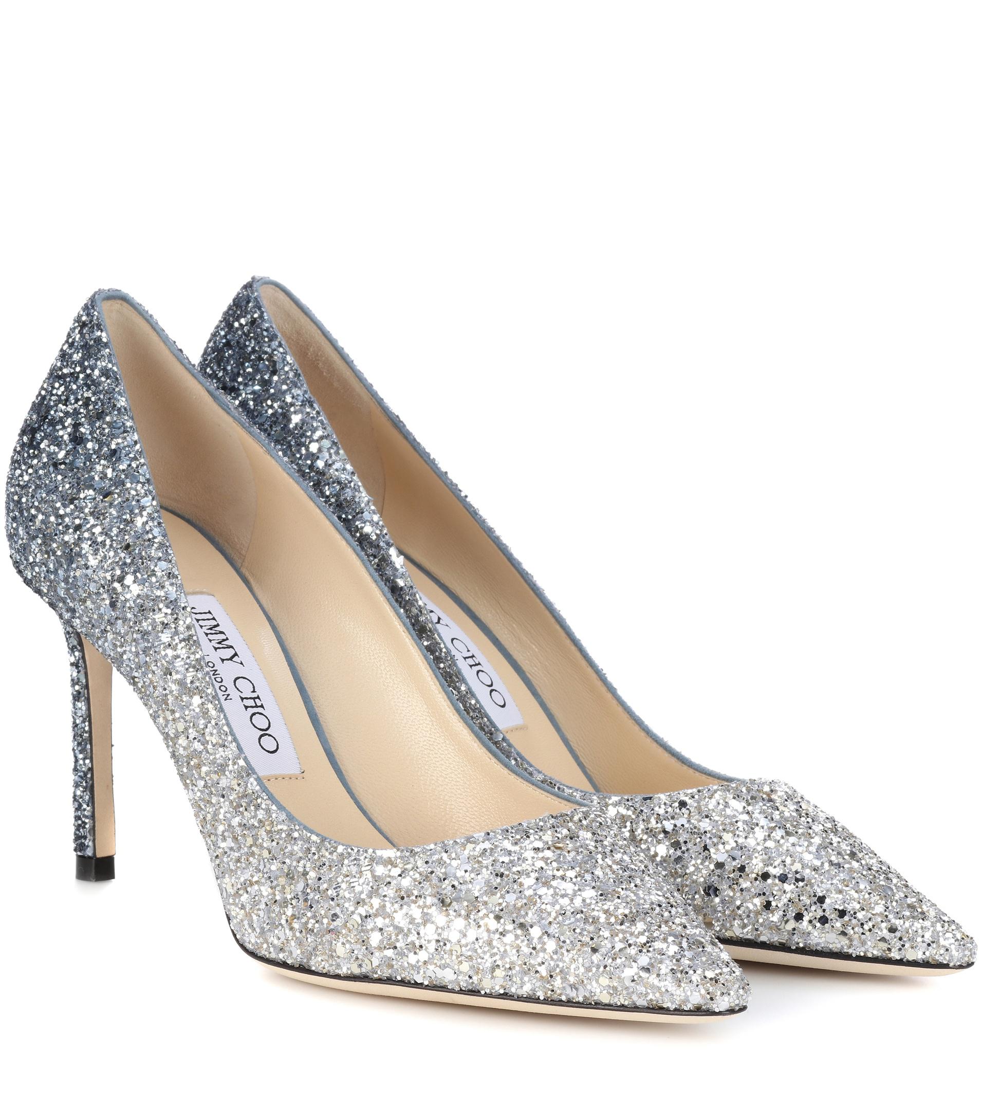 Jimmy Choo Romy 85 Glitter Pumps in Metallic (Blue) - Lyst