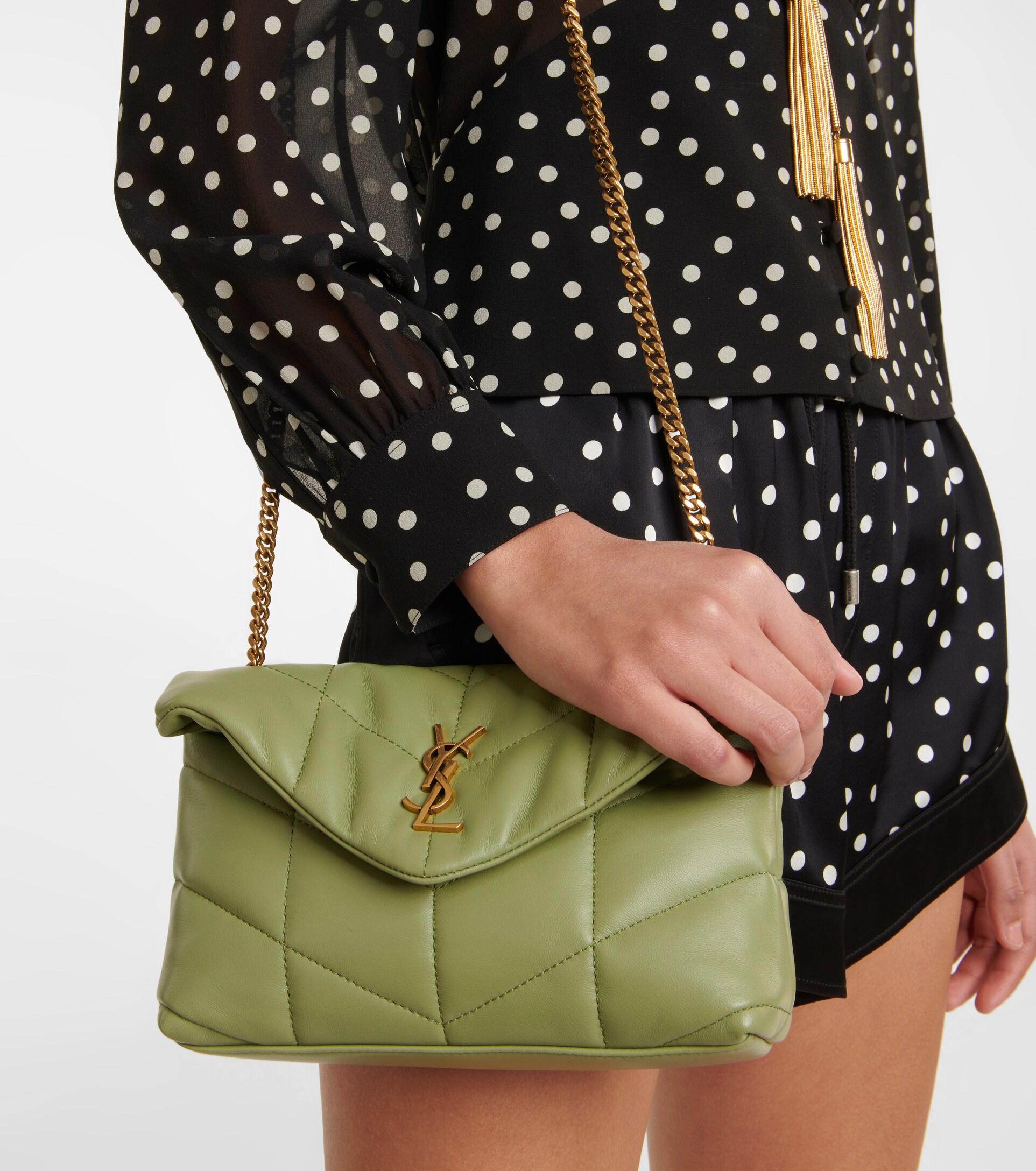 Saint Laurent Loulou Puffer Mini Leather Shoulder Bag in Green