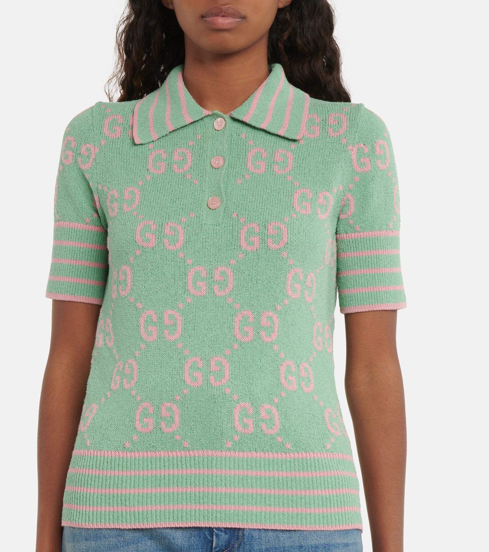 Gucci GG Cotton-blend Jacquard Polo Top in Green | Lyst