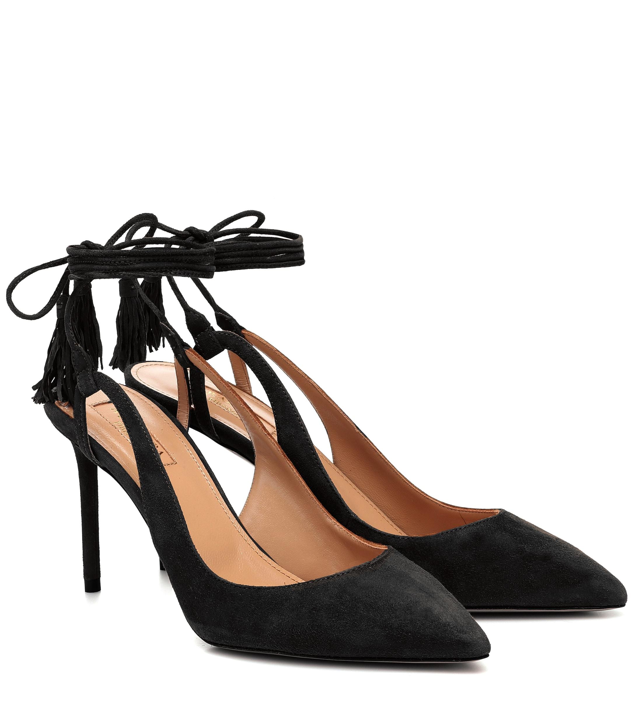 Aquazzura Aurelia 85 Suede Slingback Pumps in Black Lyst