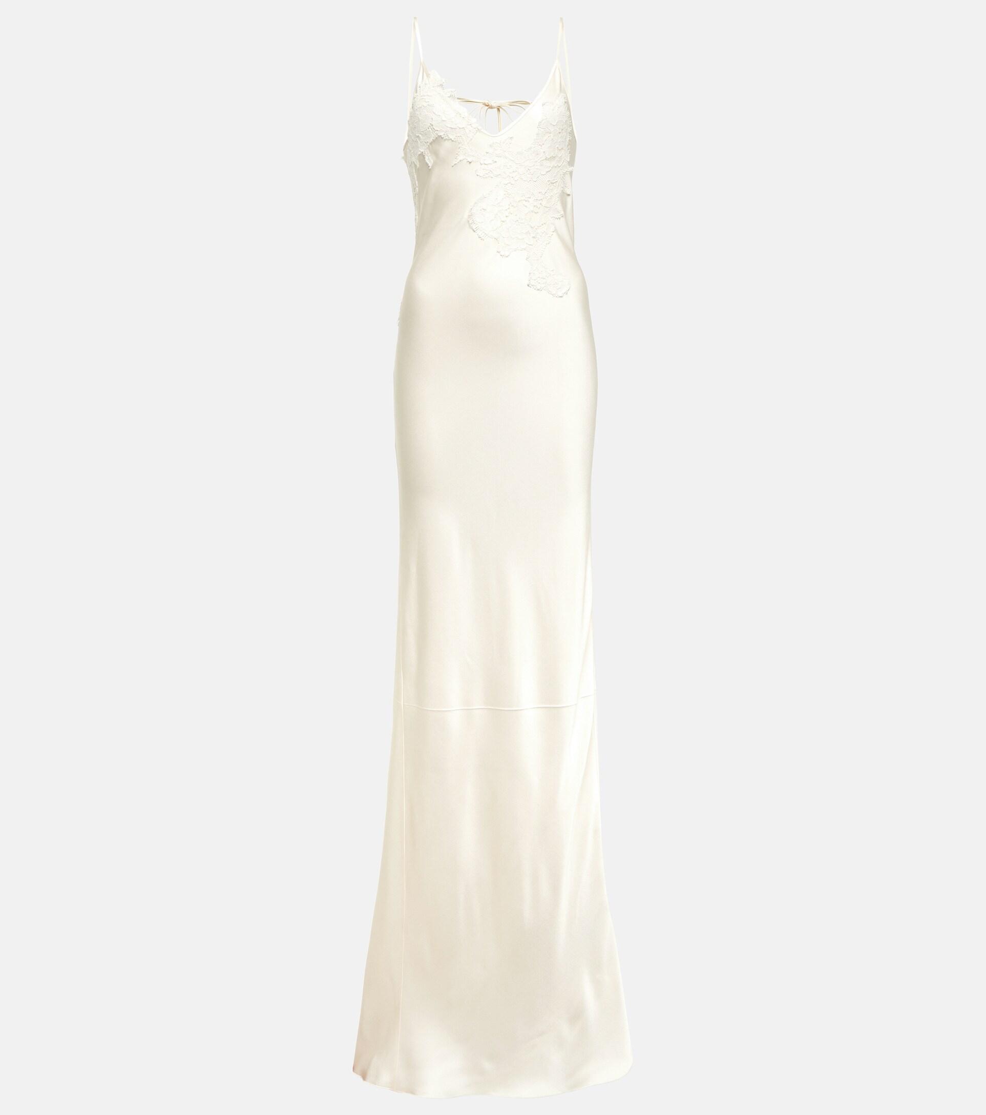 Victoria Beckham Bridal Lace-embroidered Satin Maxi Dress in White | Lyst