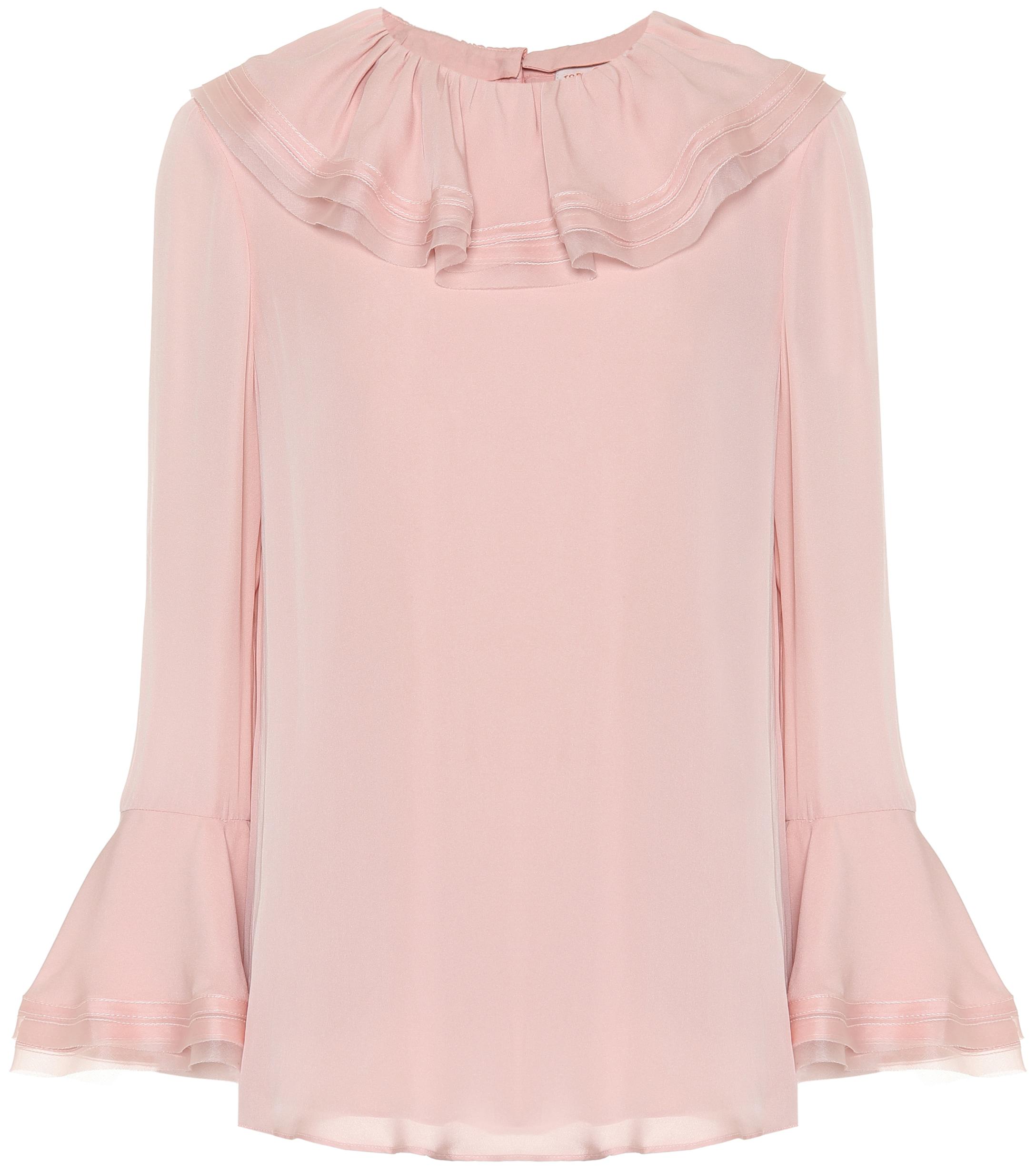 Tory Burch Silk Blouse With Ruffles in Pink - Lyst