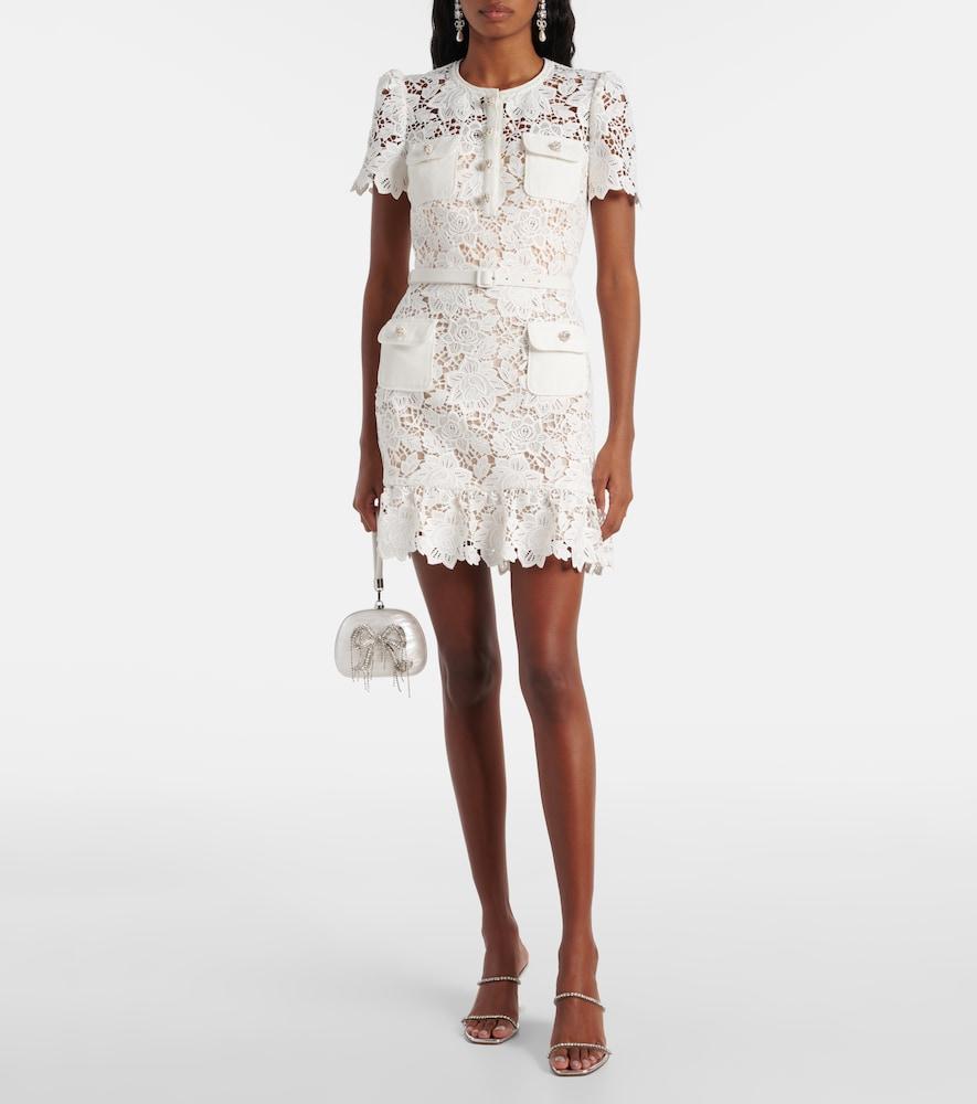 Self-Portrait Floral Lace Minidress in White | Lyst