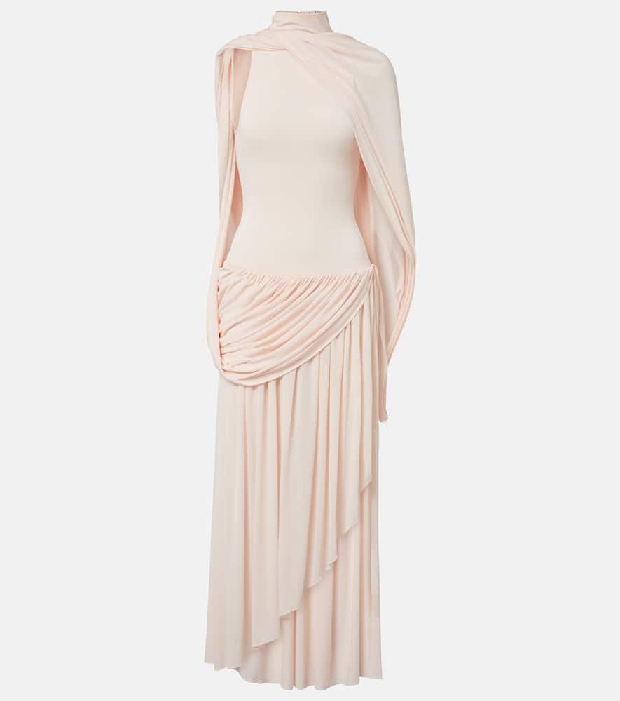 Alaa Draped Jersey Midi Dress in Natural | Lyst