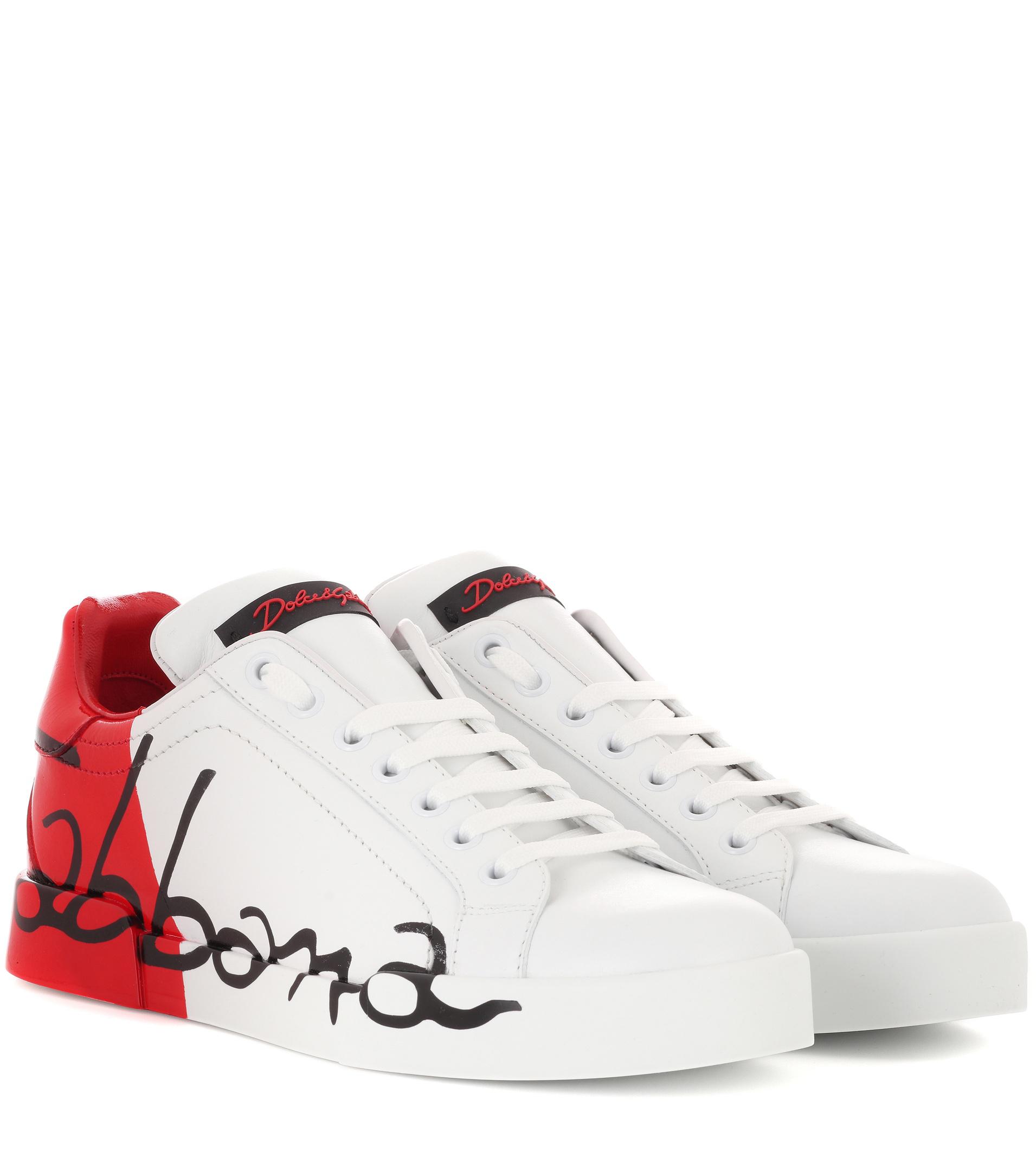 Dolce & Gabbana Printed Leather Sneakers in White - Lyst