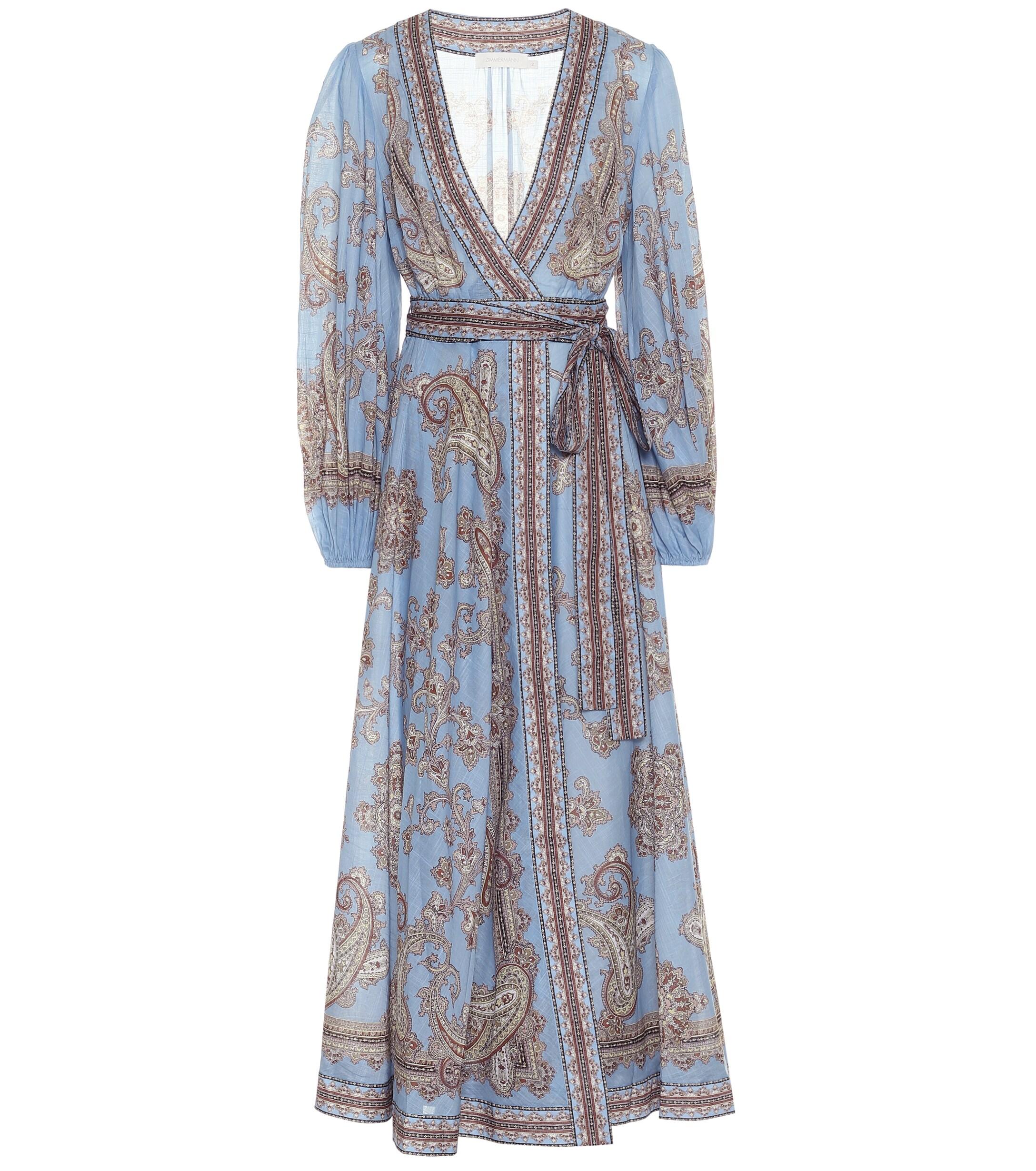 Zimmermann Fiesta Paisleyprint Linen Wrap Dress in Blue Lyst UK