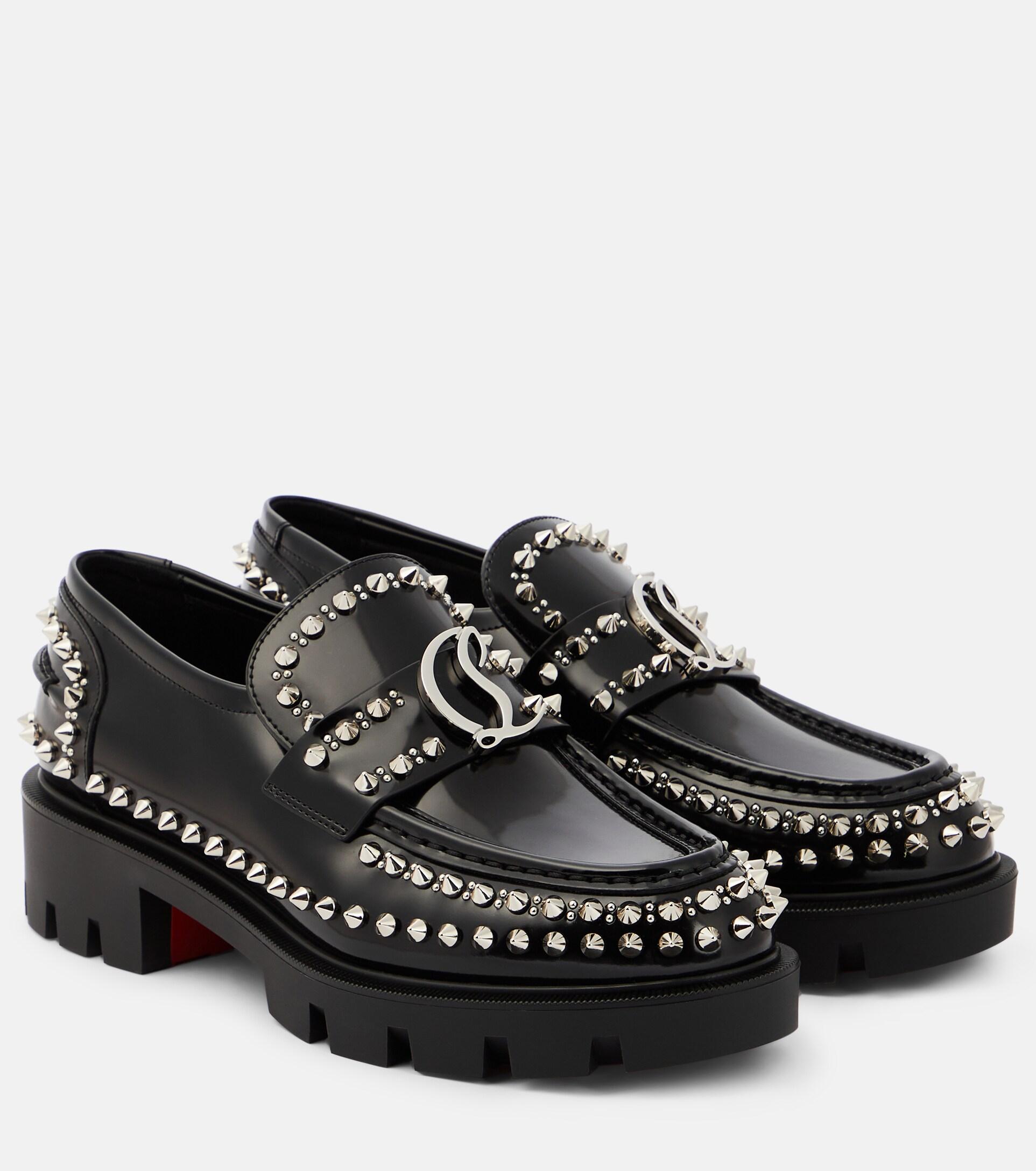 Louboutin Cl Moc Lug Leather Loafers in Black | Lyst