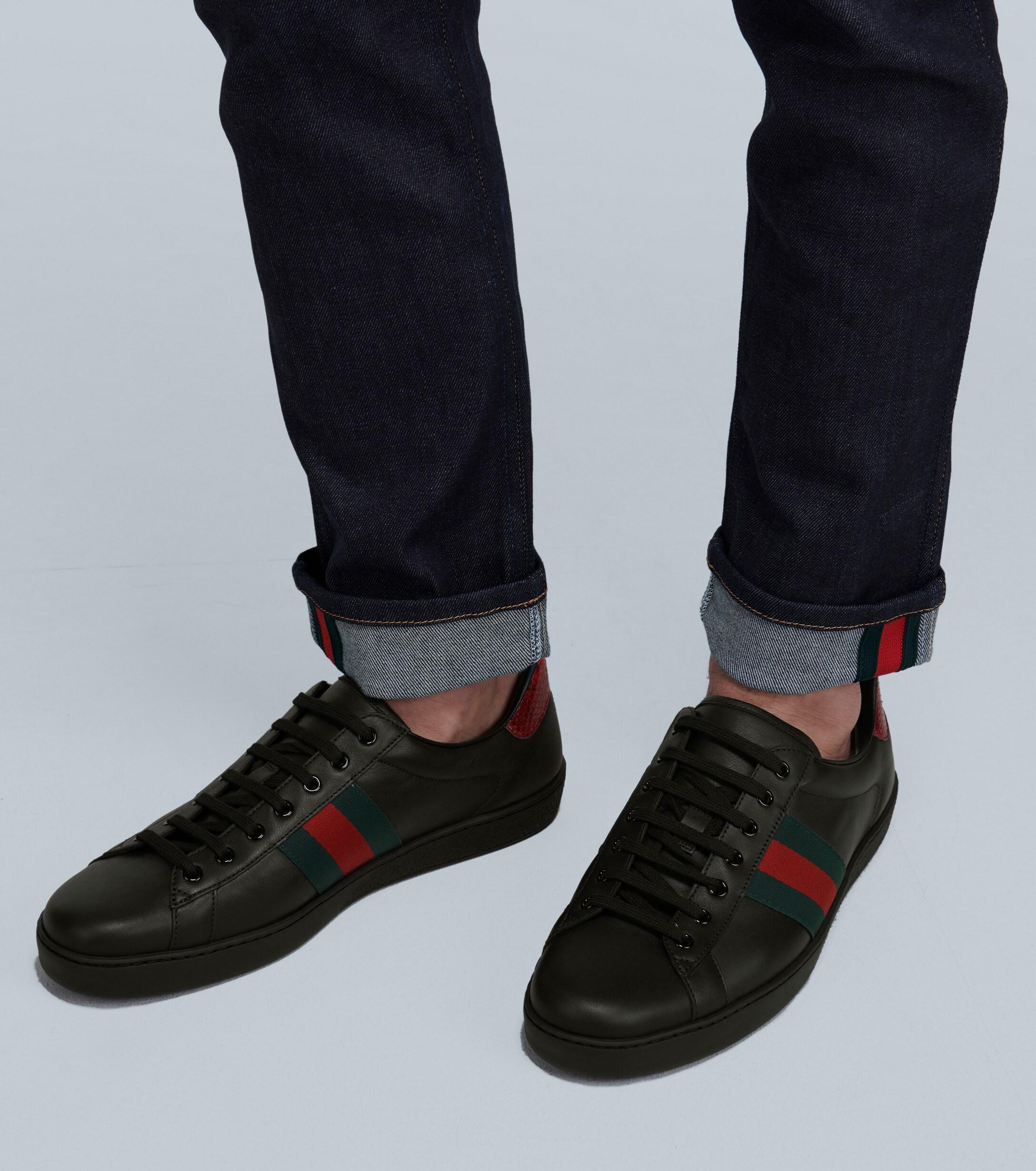 Gucci Ace Leather Sneaker in Black Green (Black) for Men - Save 61% - Lyst