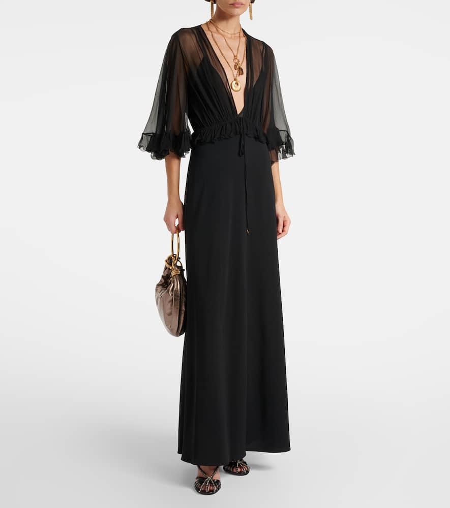 chloe silk blend crepe maxi dress Mousseline and silk-blend crepe maxi dress - black