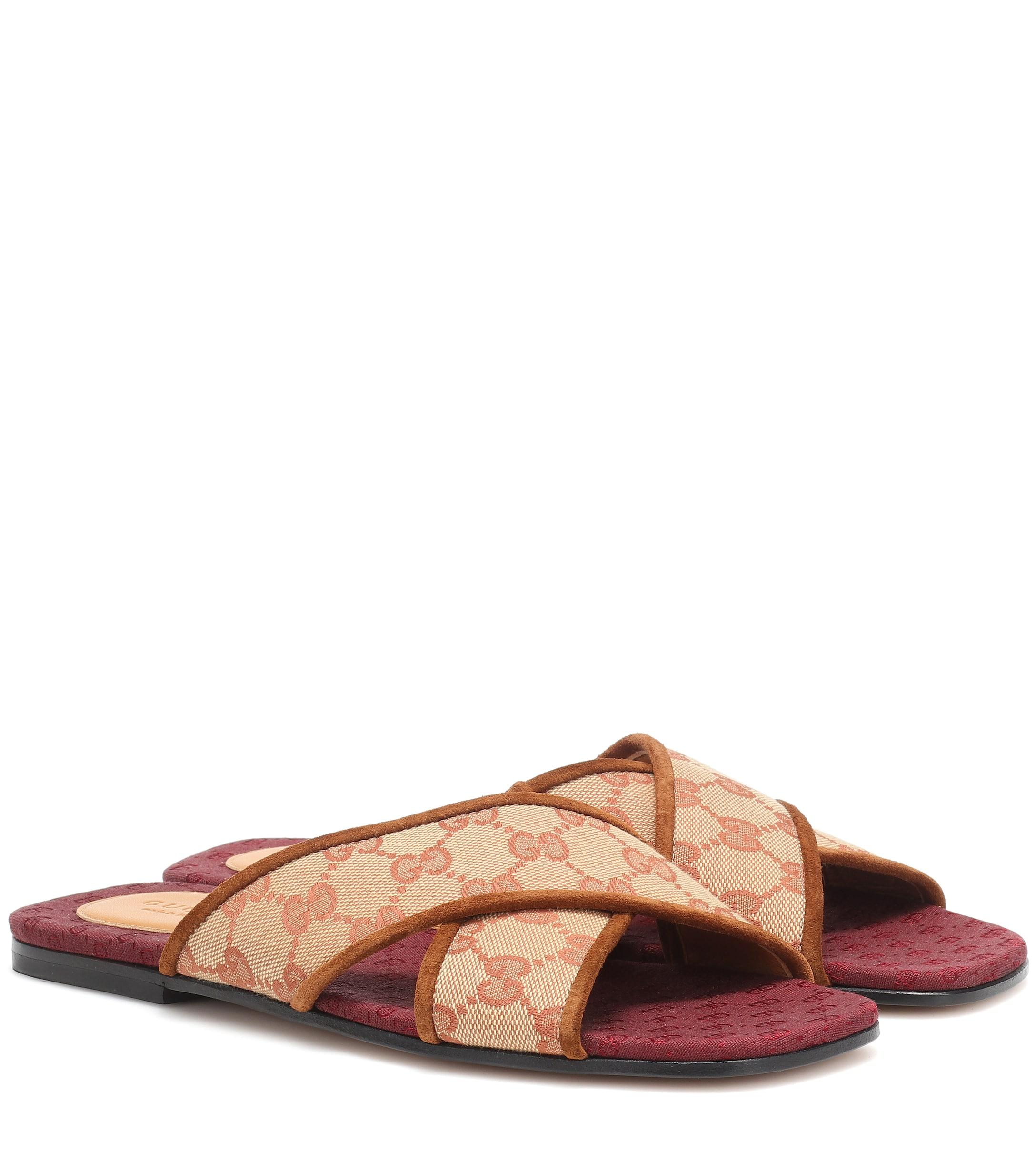 Gucci Canvas Original GG Suede-trimmed Slides - Lyst