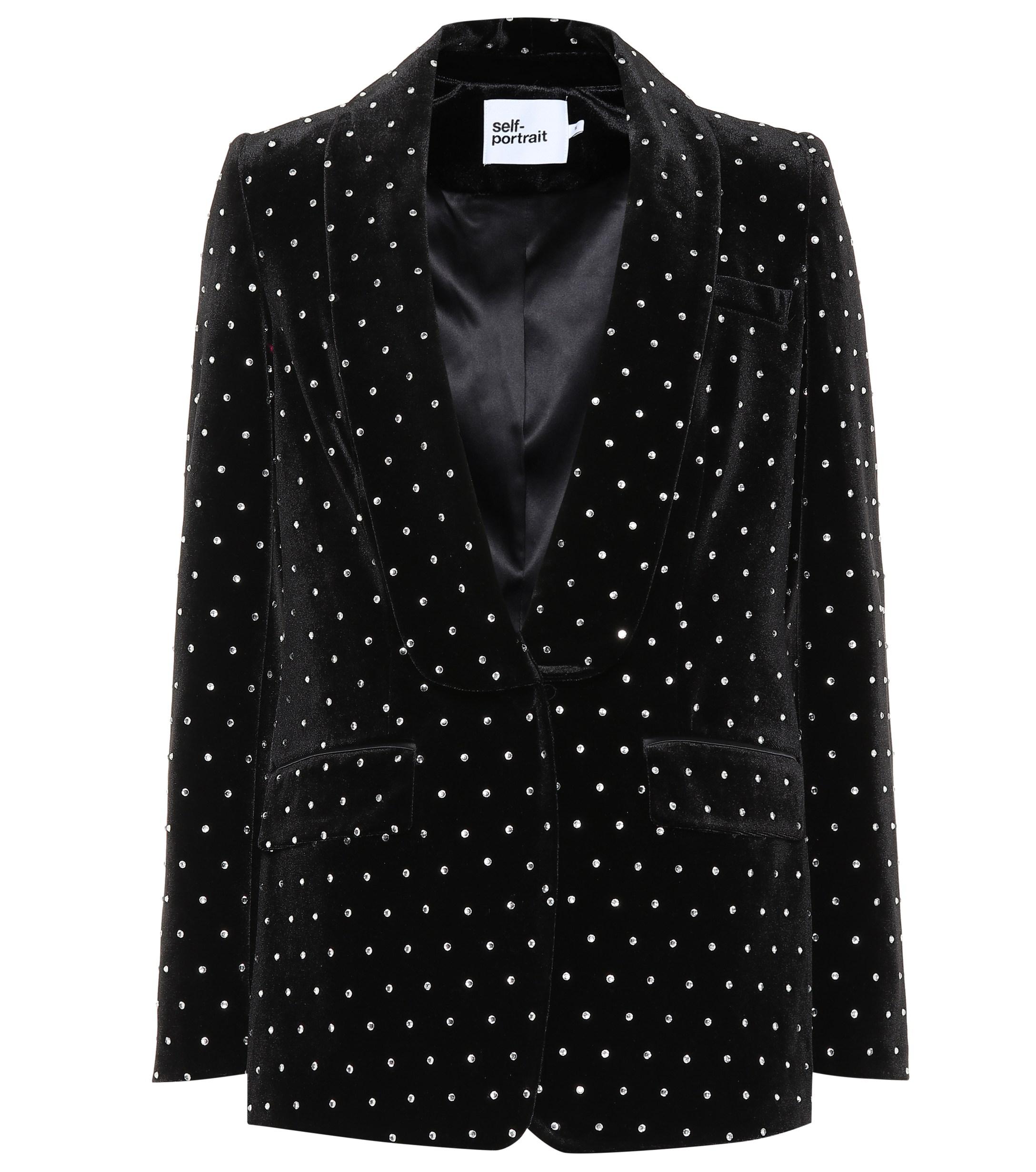 SelfPortrait Embellished Velvet Blazer in Black Lyst