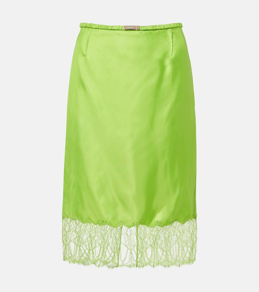 Gucci Lace-Trimmed Twill Midi Skirt in Green | Lyst