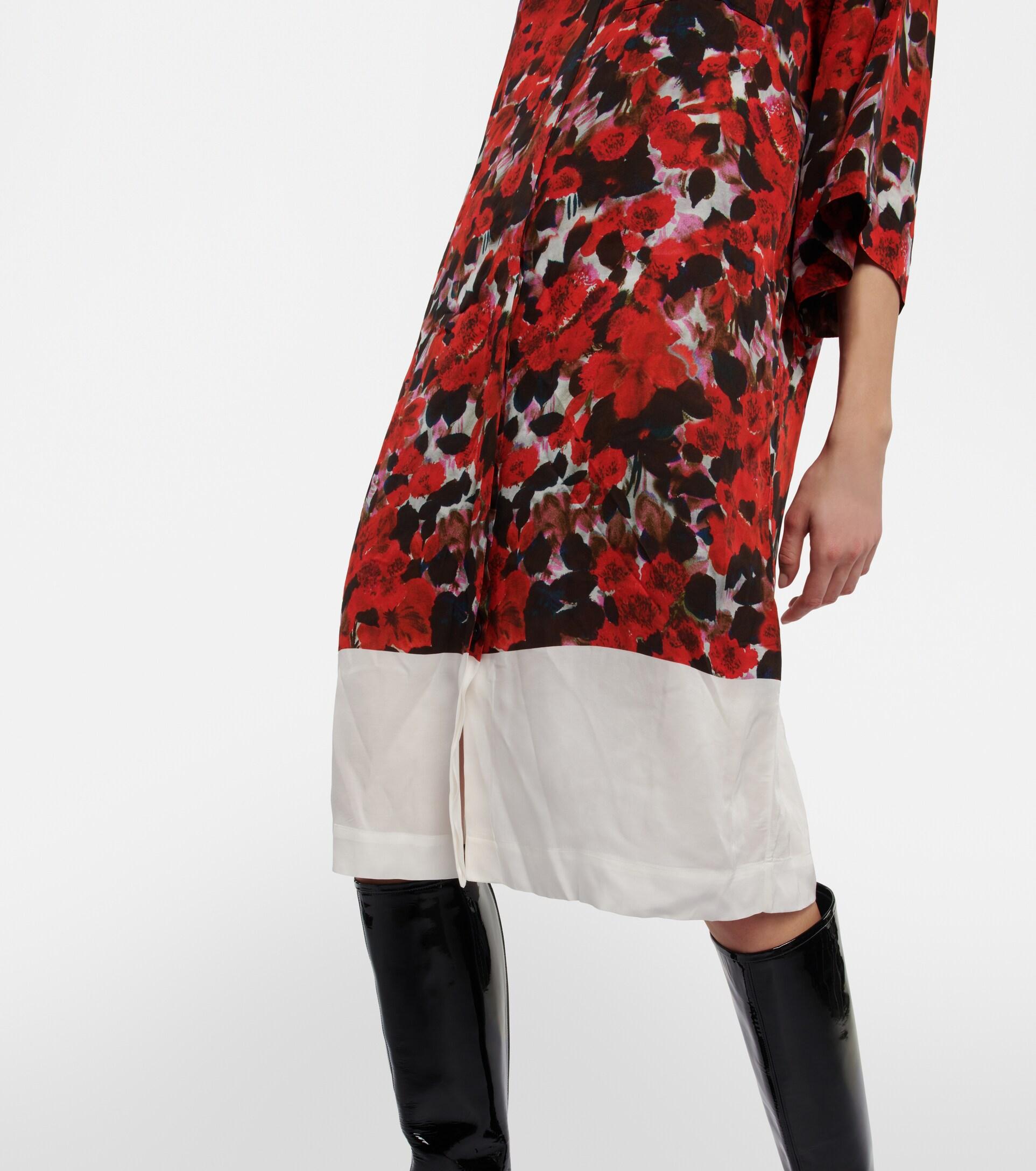 Dries Van Noten Floral Shirt Dress in Red | Lyst