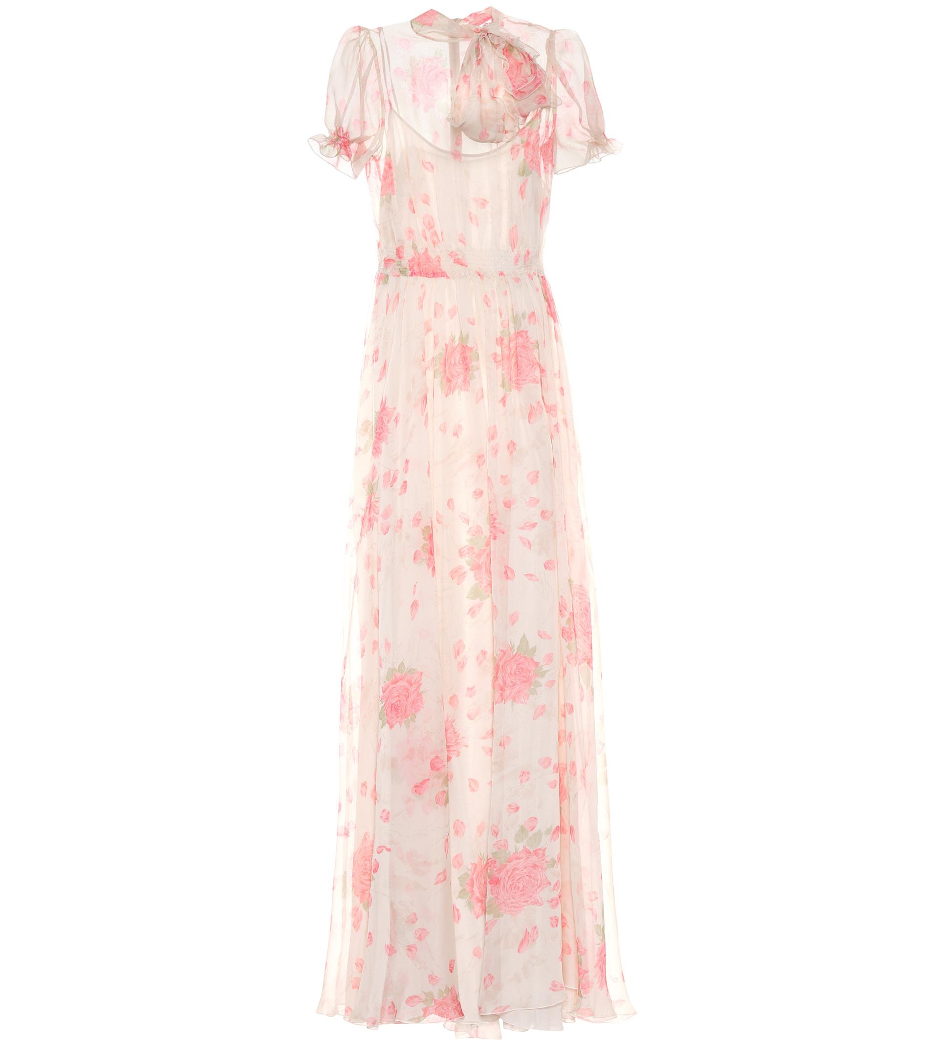 Lyst - Valentino Floral-printed Silk-chiffon Gown in Pink