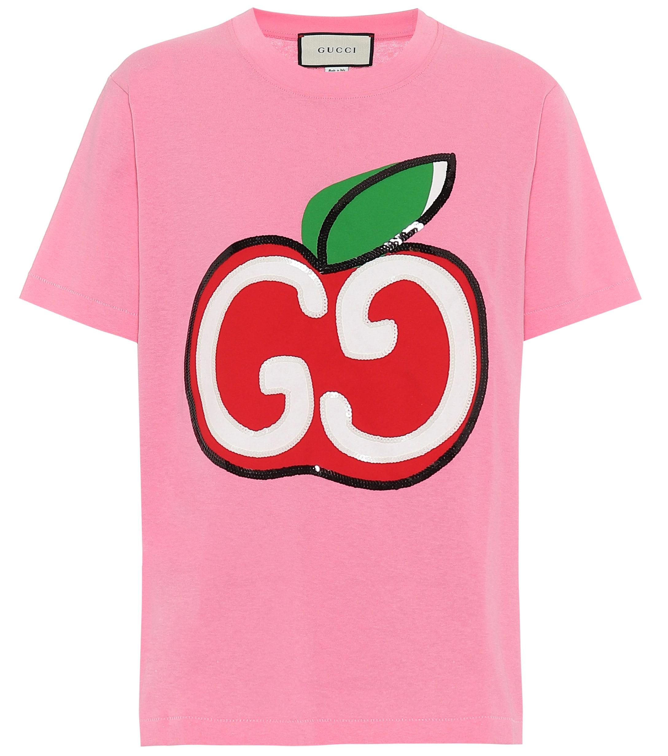 Gucci T-shirt With GG Apple Print in Pink | Lyst