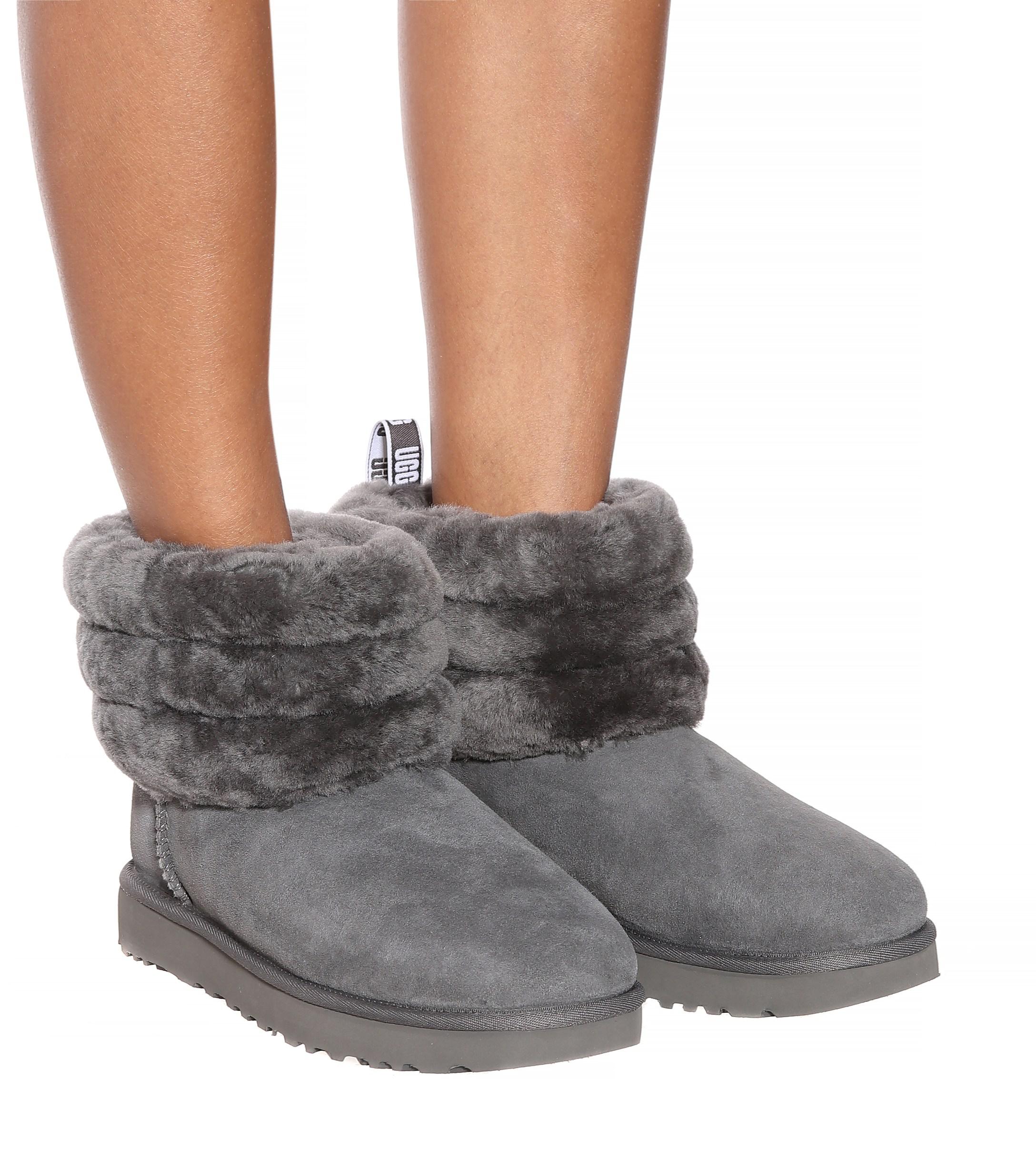 UGG Fluff Mini Quilted Suede Ankle Boots in Grey (Gray) Lyst
