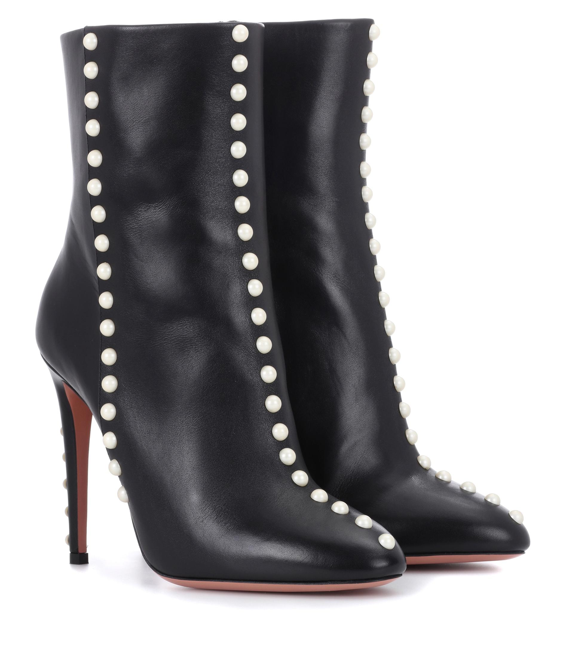 black biker boots with pearls