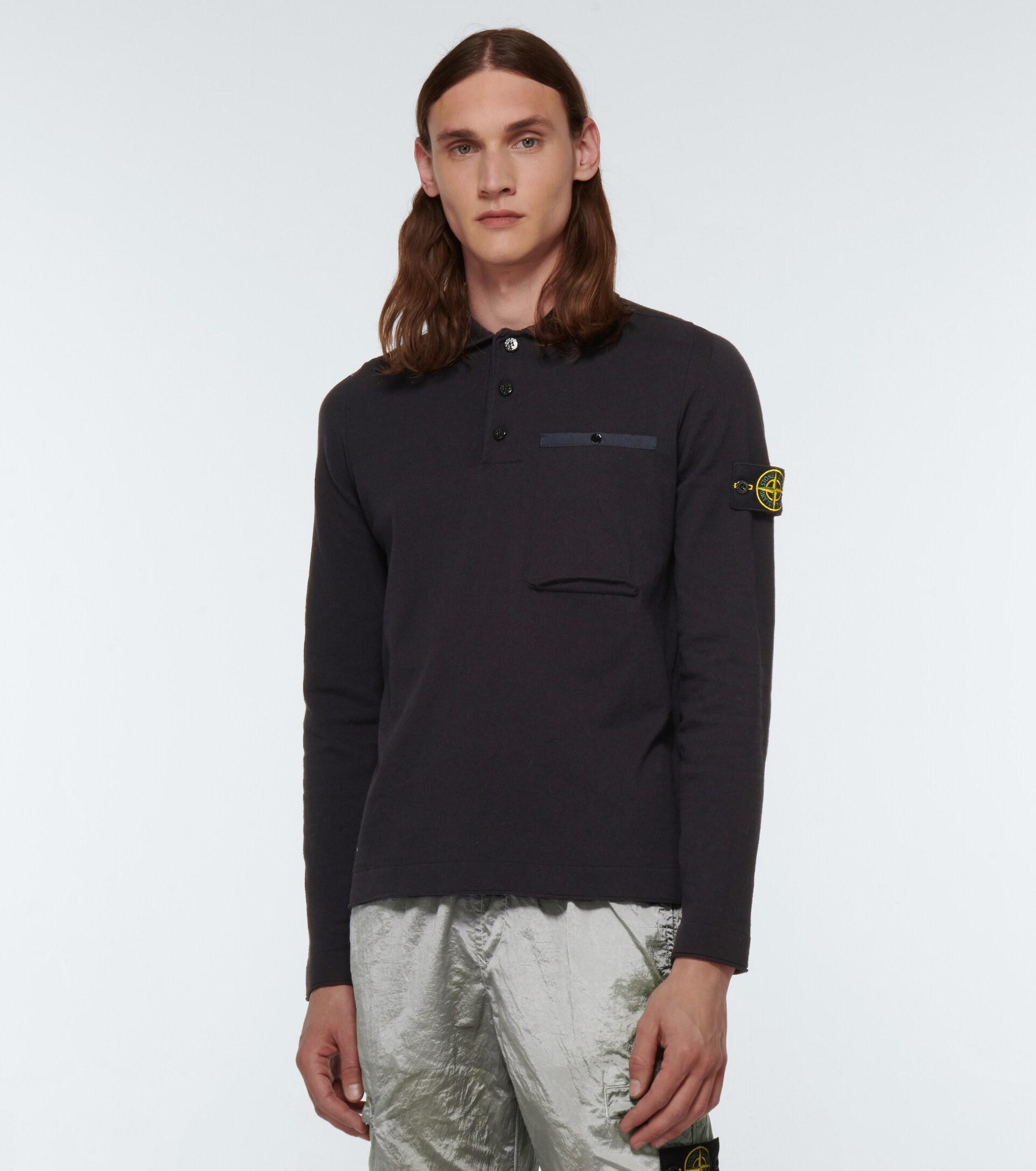 Stone Island Long-sleeved Cotton Polo Shirt in Blue for Men | Lyst