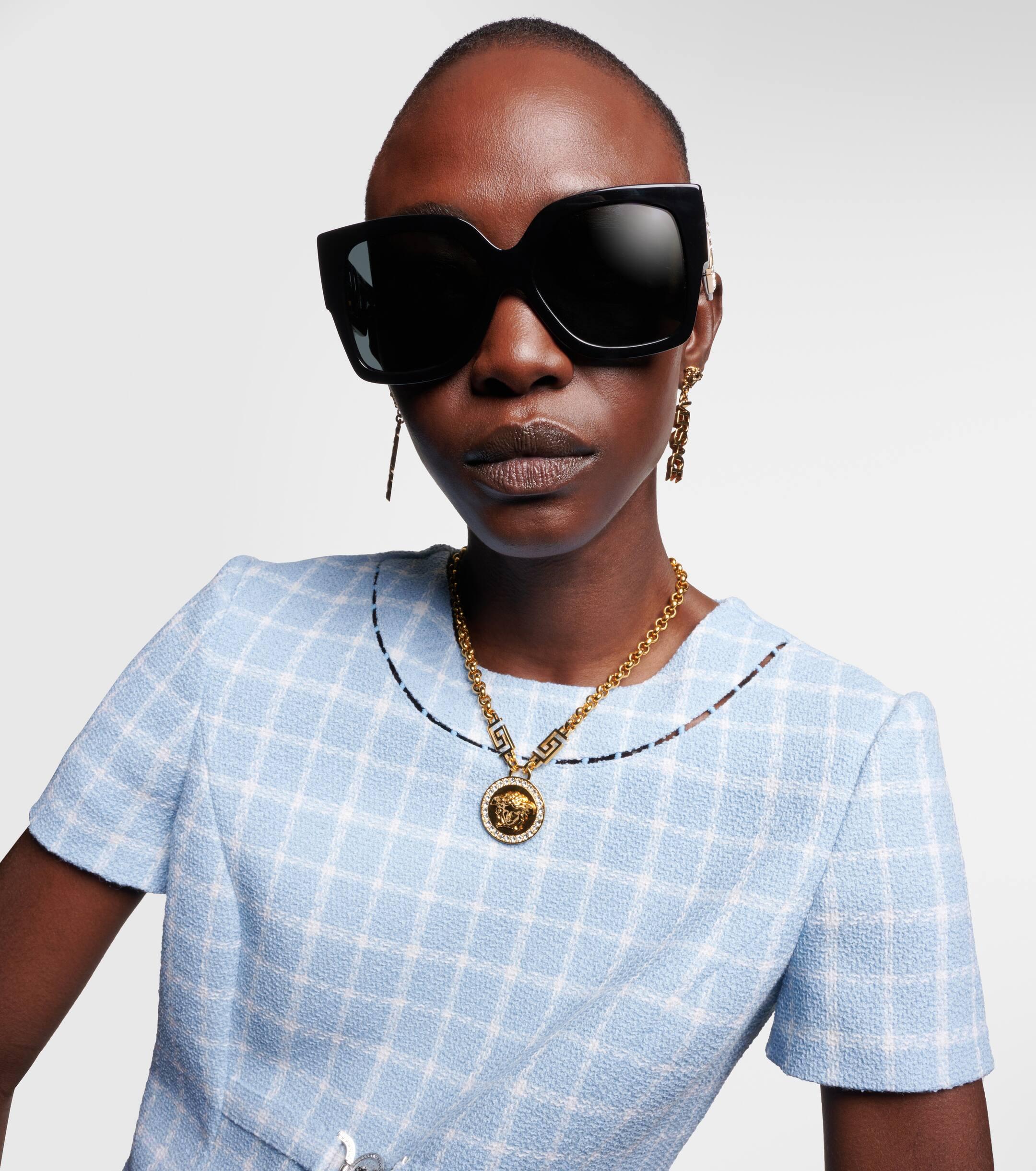 Versace Greca Embellished Oversized Sunglasses in Black Lyst UK