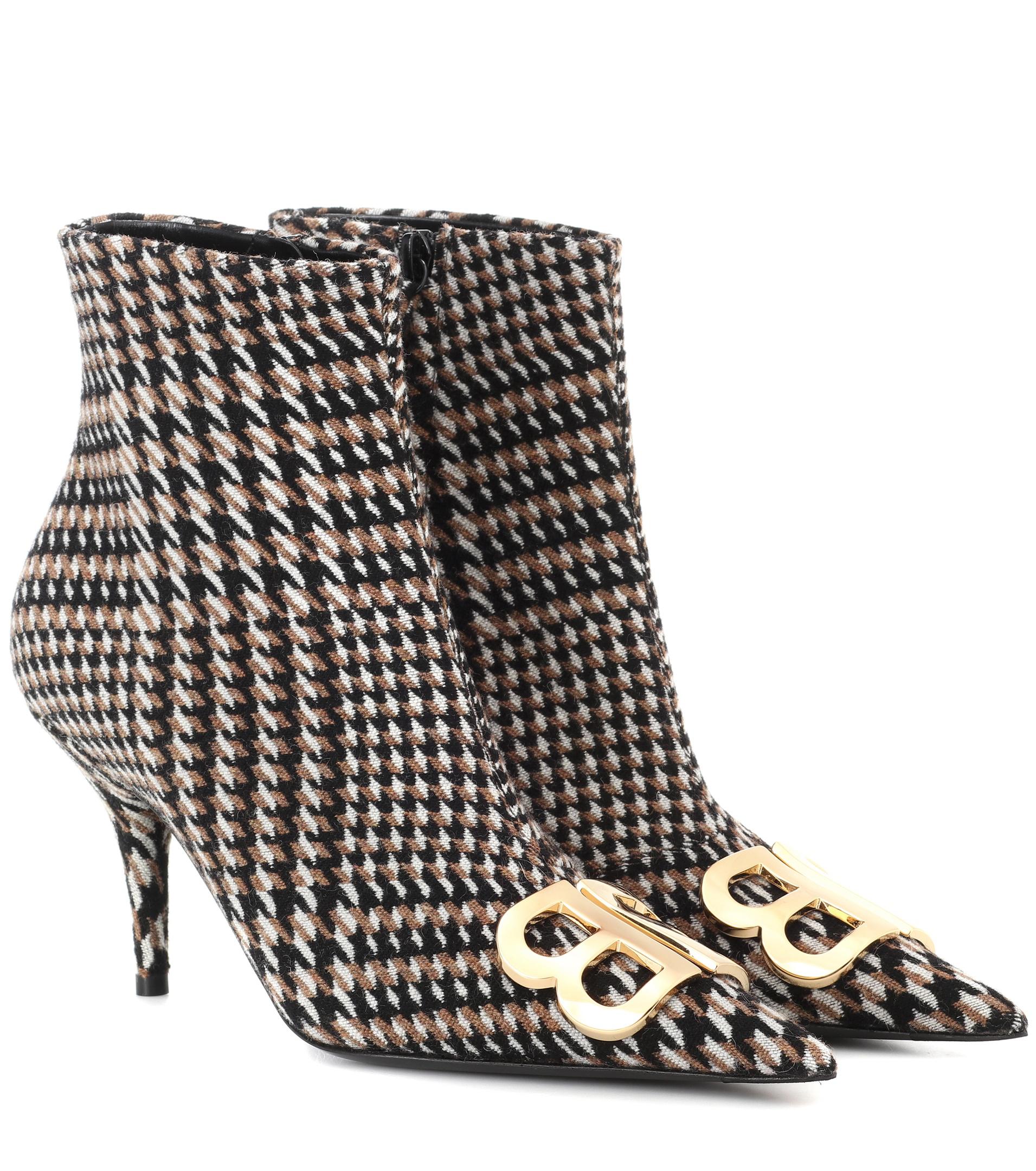 Balenciaga Leather Bb Houndstooth Ankle 