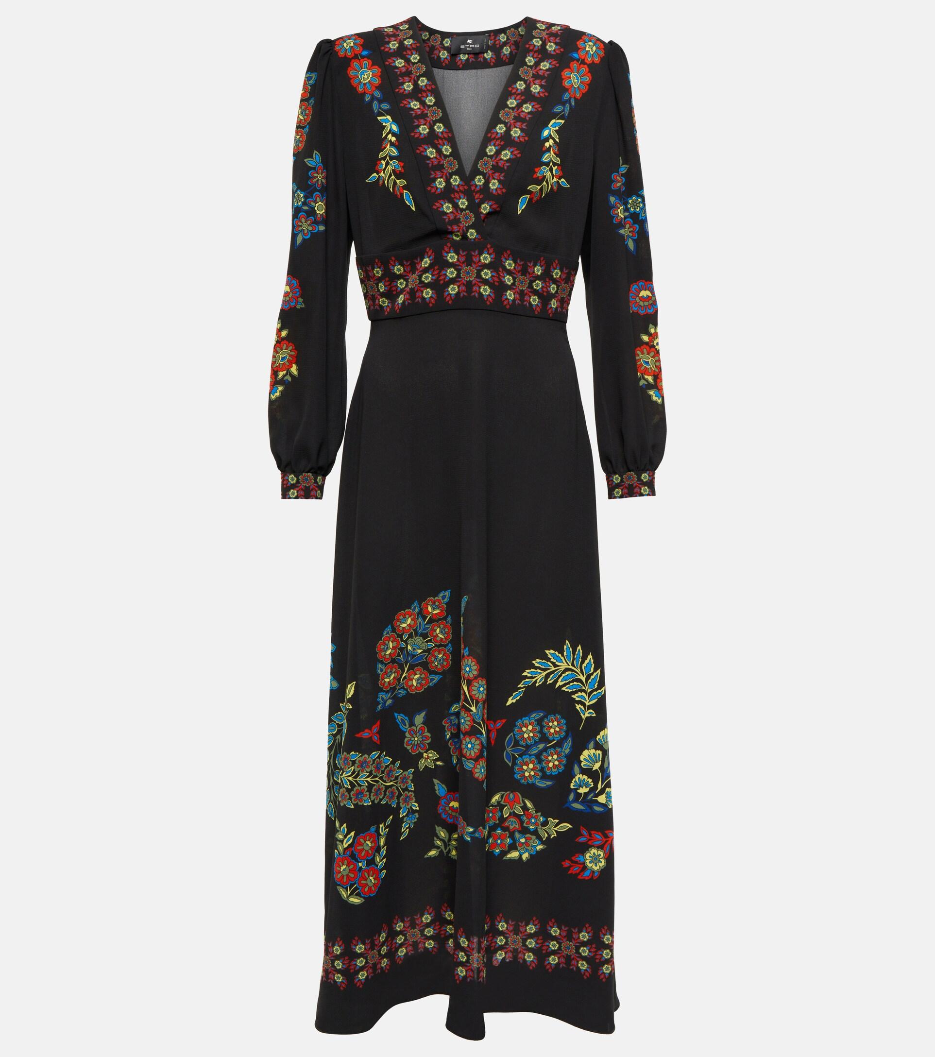 Etro Floral Midi Dress in Black | Lyst