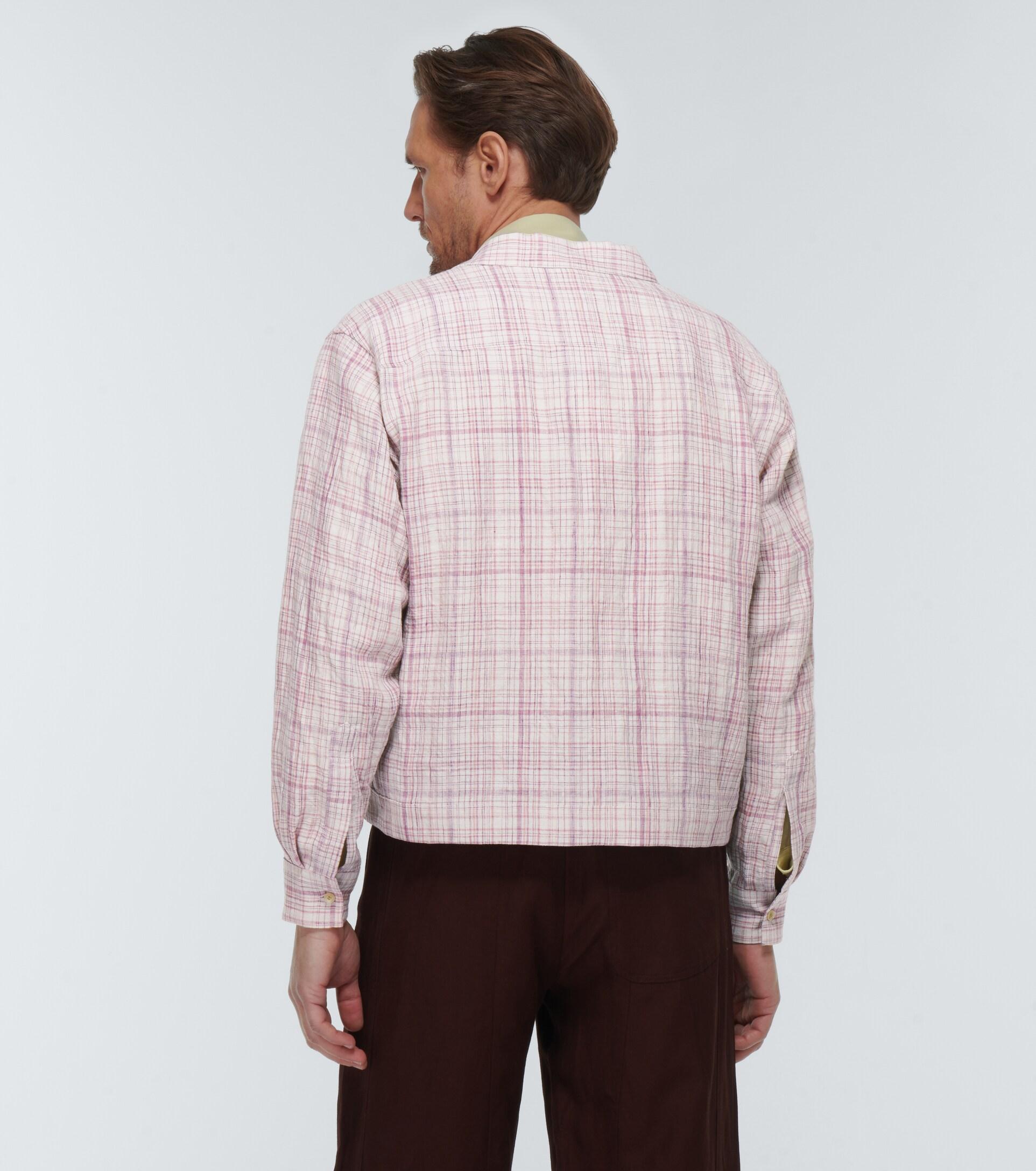 AURALEE Checked Linen And Silk Blouson Jacket in Pink for Men | Lyst