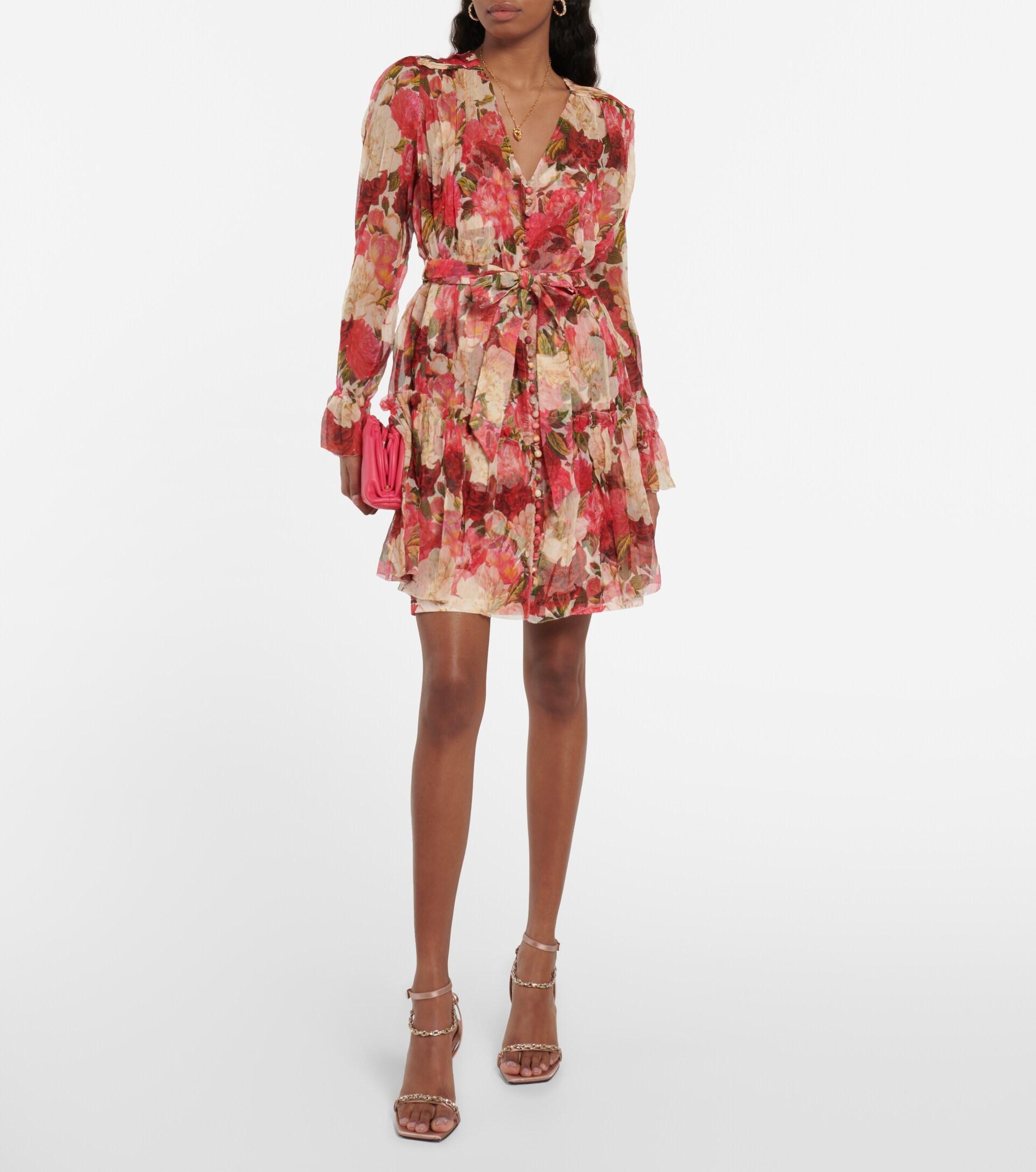 Zimmermann Floral Crepe Minidress in Red | Lyst