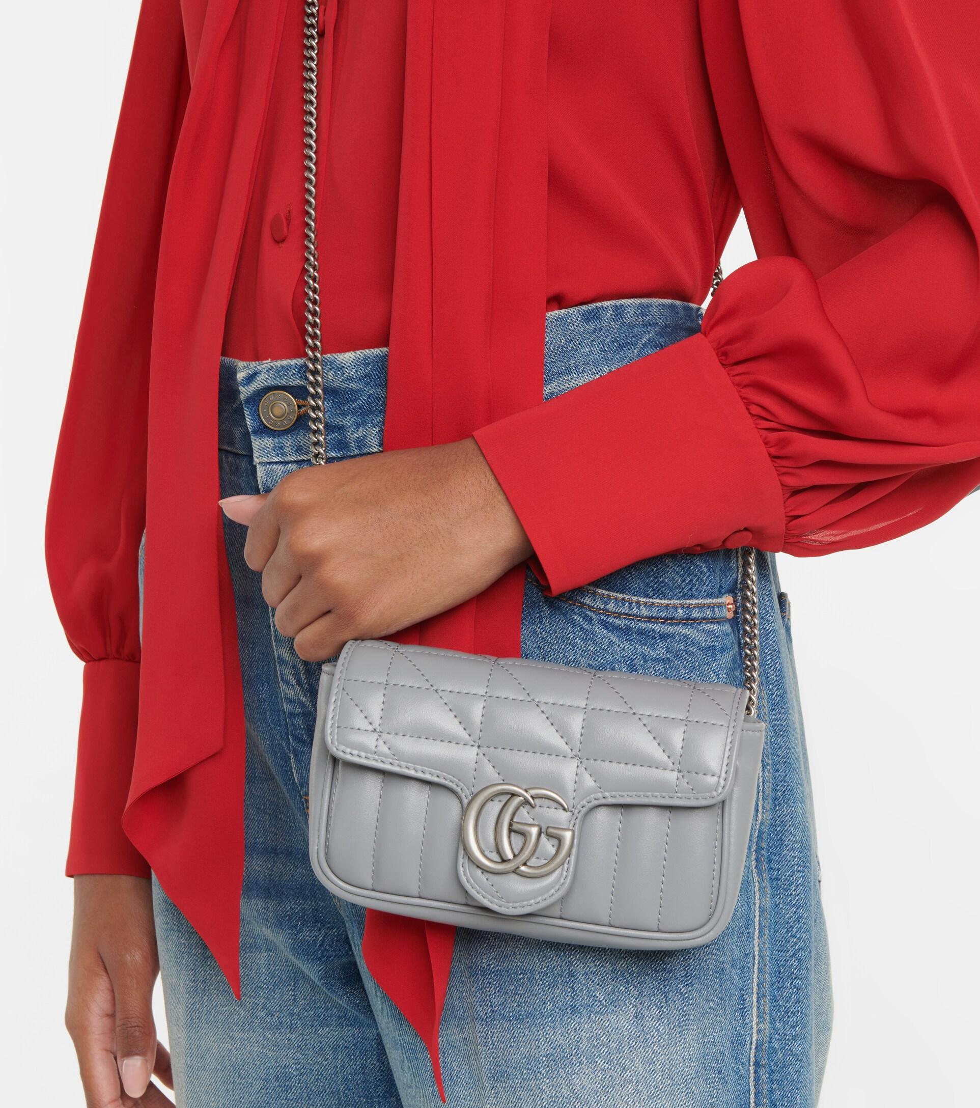 Gucci GG Marmont Super Mini Leather Shoulder Bag in Gray