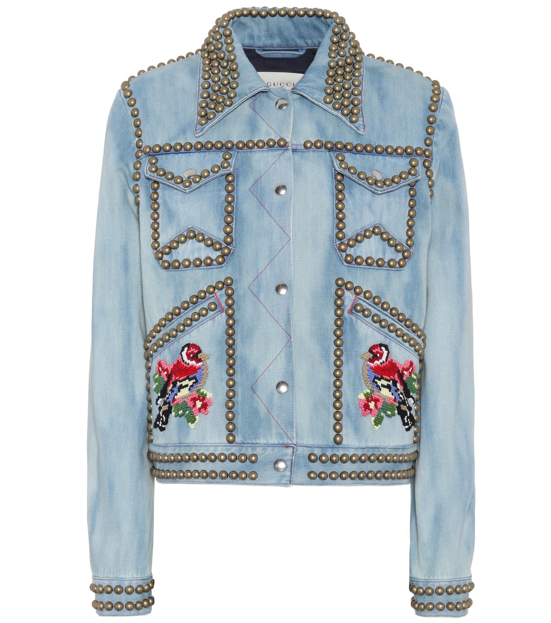 Lyst - Gucci Embellished Denim Jacket in Blue