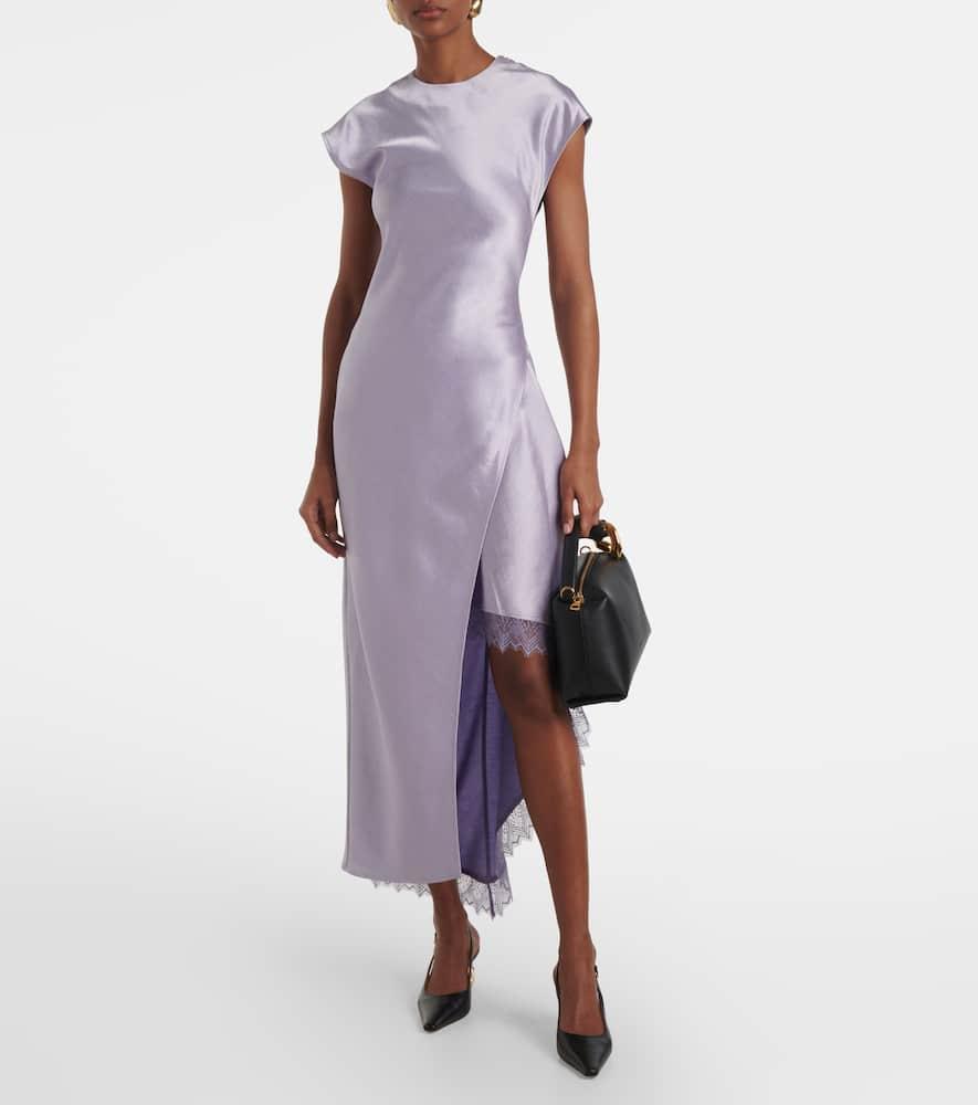 JW Anderson Asymmetric Lace-Trimmed Satin Midi Dress in Purple | Lyst