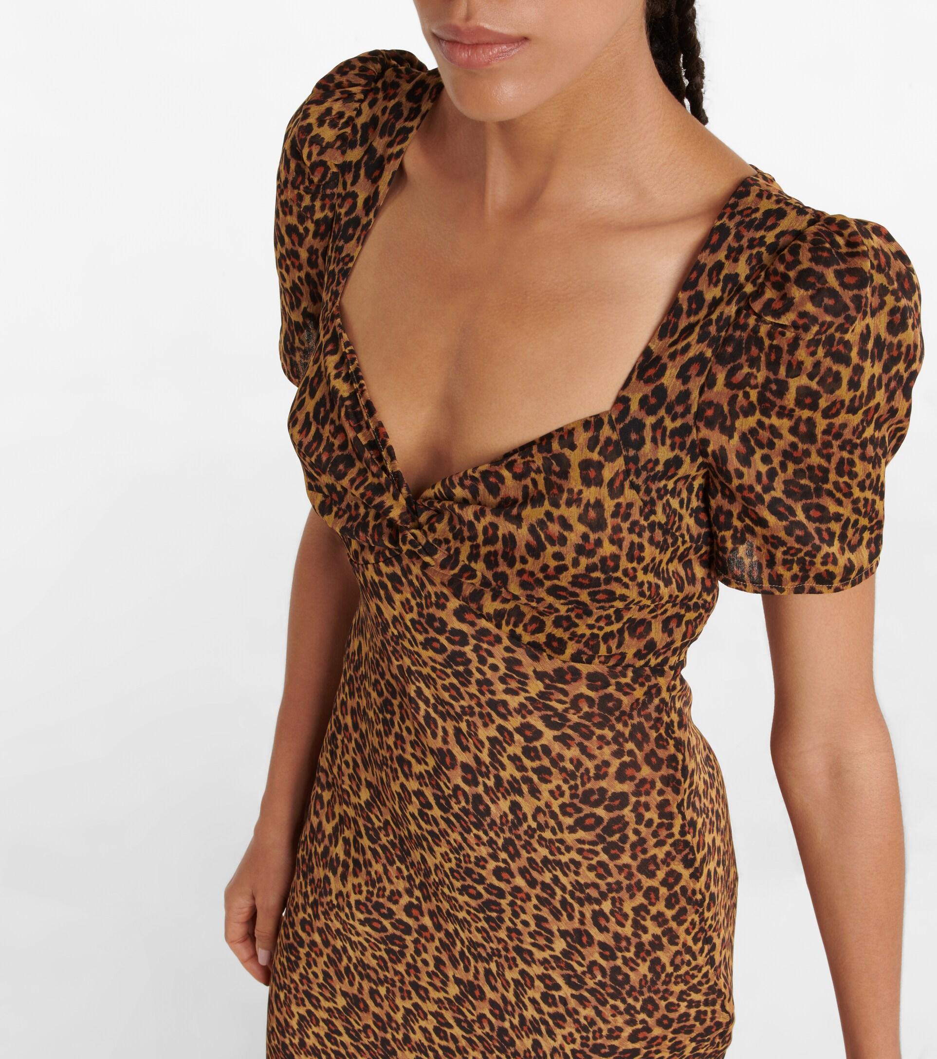 STAUD Lea Leopard-print Chiffon Maxi Dress in Brown | Lyst