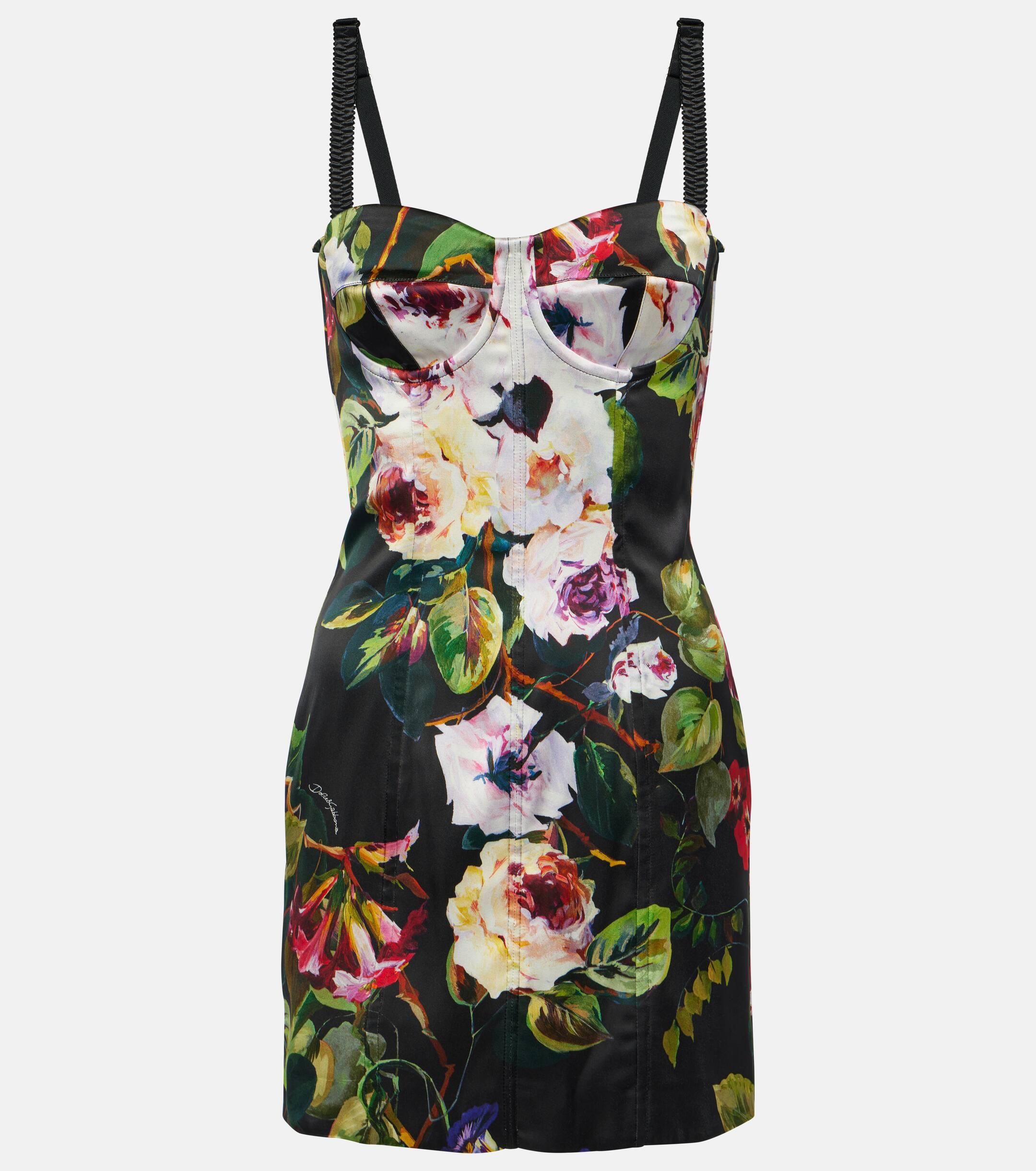 Dolce Gabbana Floral Satin Corset Minidress in Black Lyst Canada