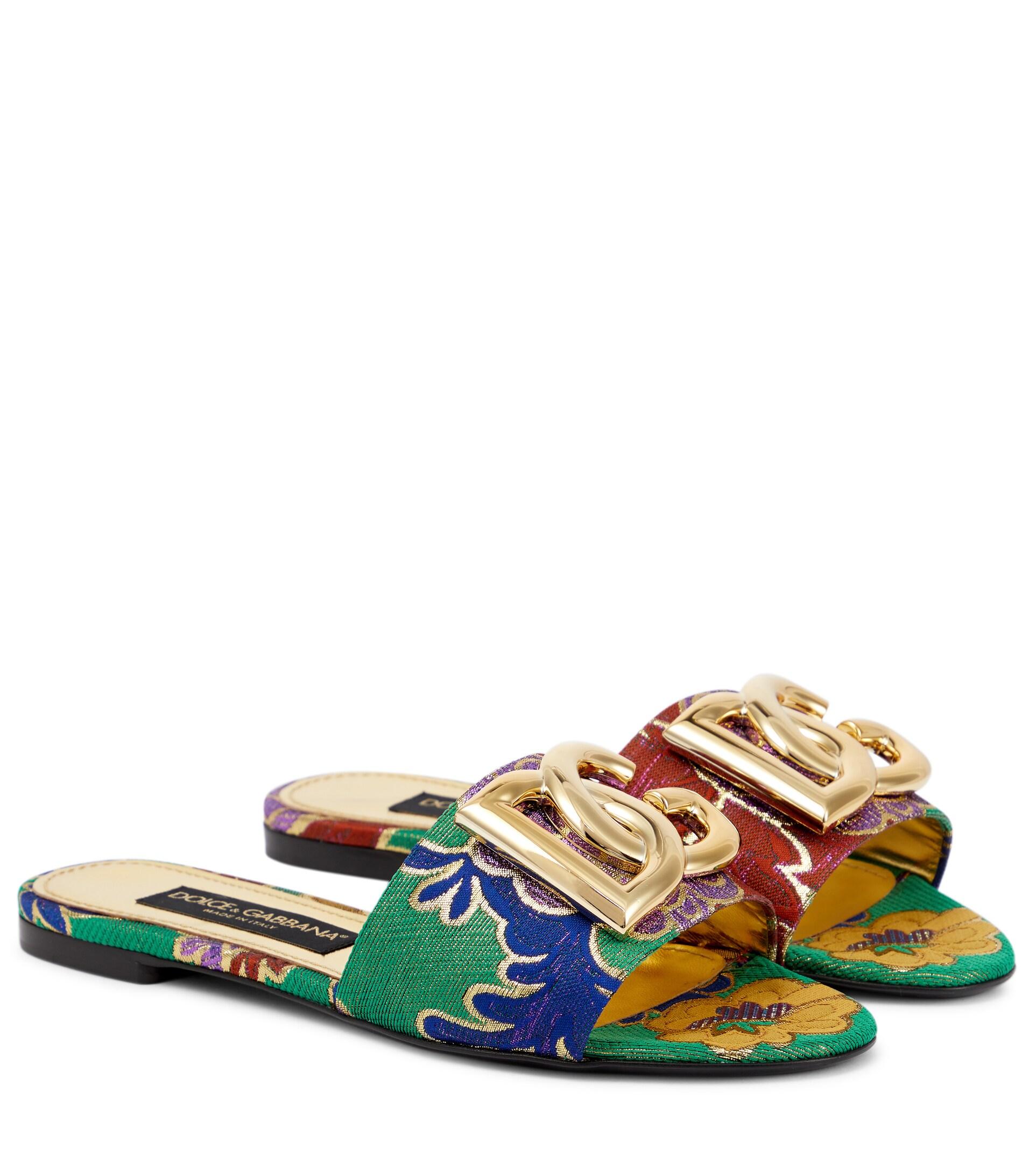 Dolce & Gabbana Leather Dg Brocade Slides | Lyst