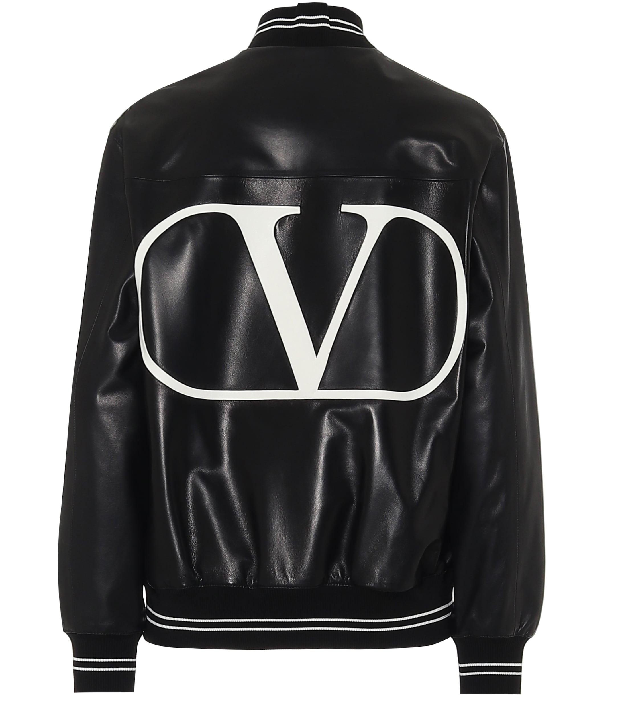 Valentino Leather Bomber Jacket in Black - Lyst