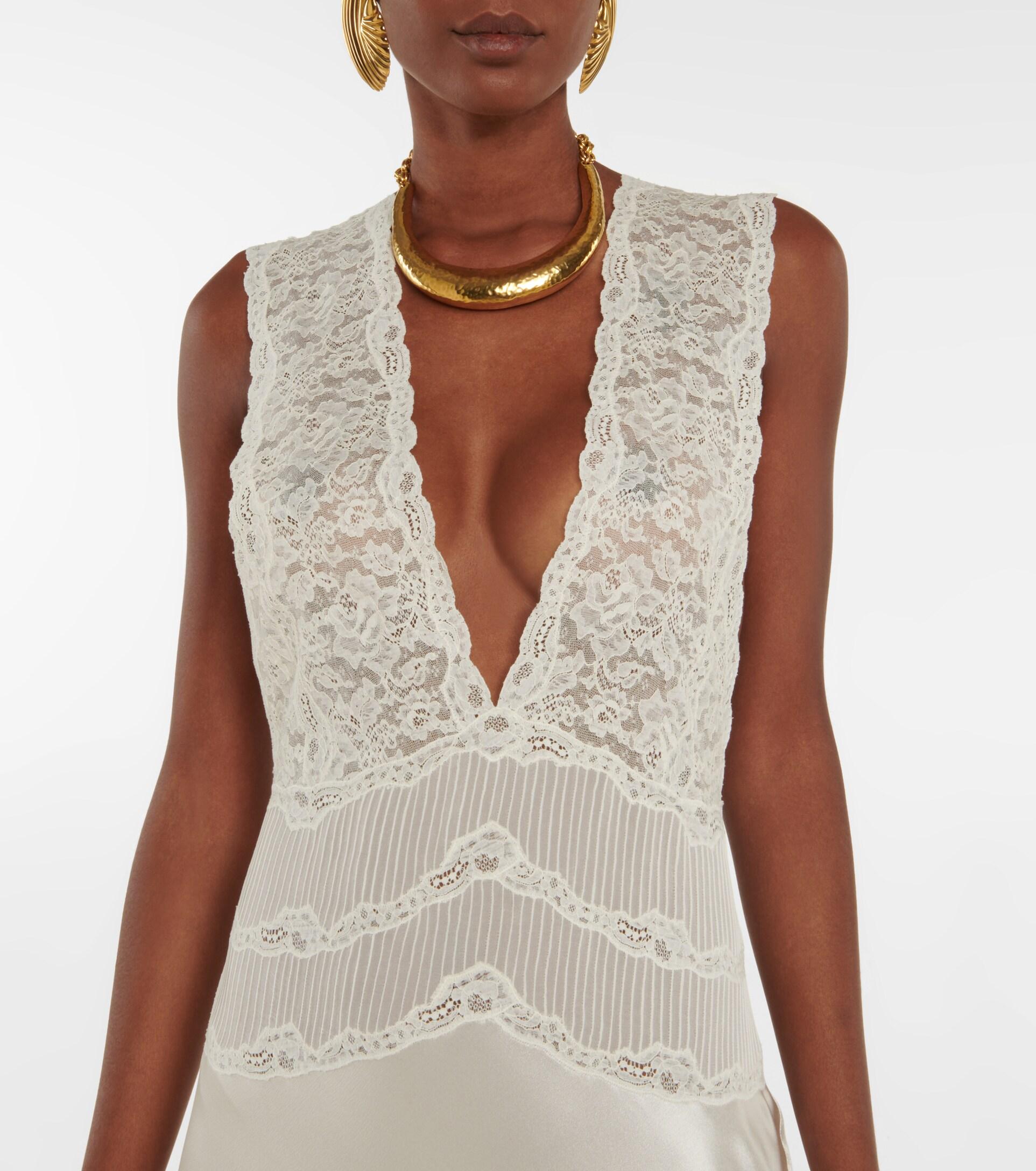 Saint Laurent Crepe Satin And Lace Maxi Dress in White | Lyst Saint Laurent Crepe Satin And Lace Maxi Dress in White | Lyst