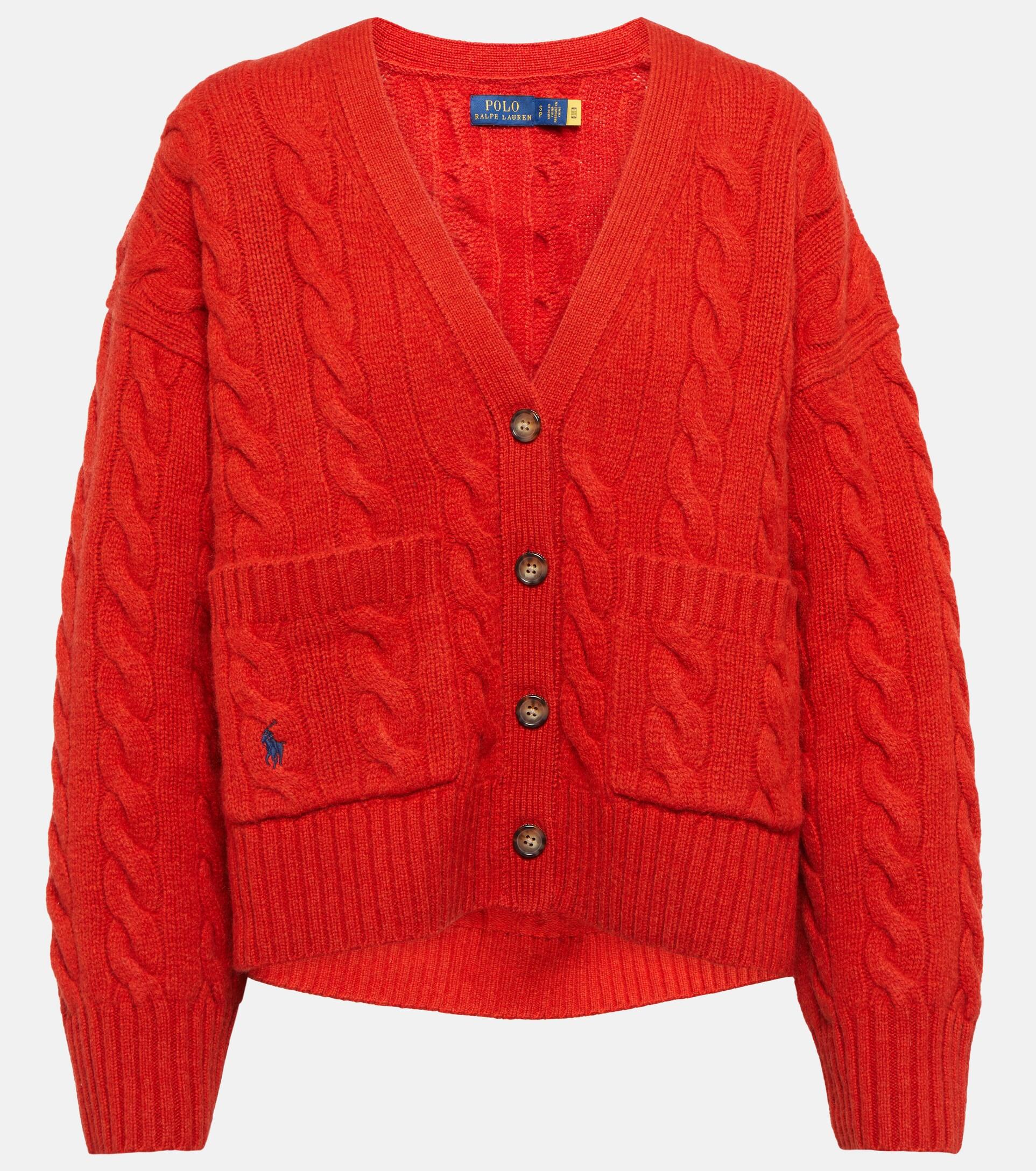 Polo Ralph Lauren Cable-knit Cardigan in Red | Lyst