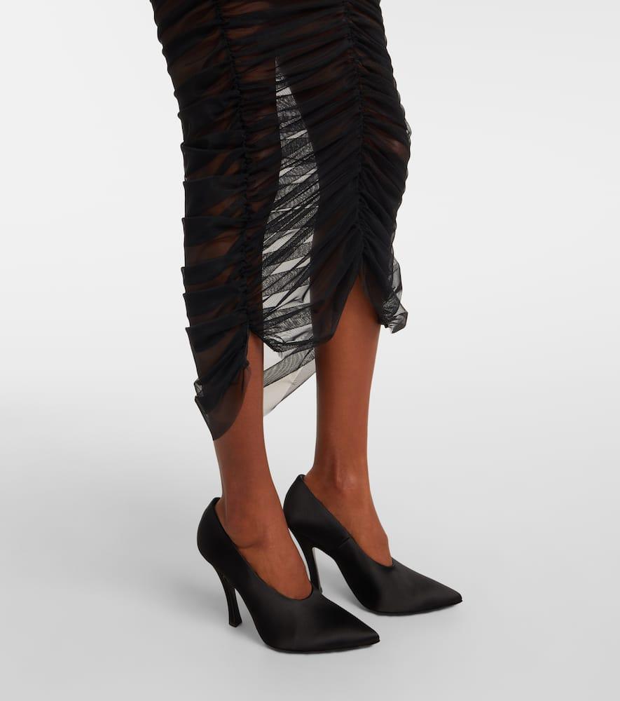 Nensi Dojaka Sheer Ruched Mesh Midi Skirt in Black | Lyst