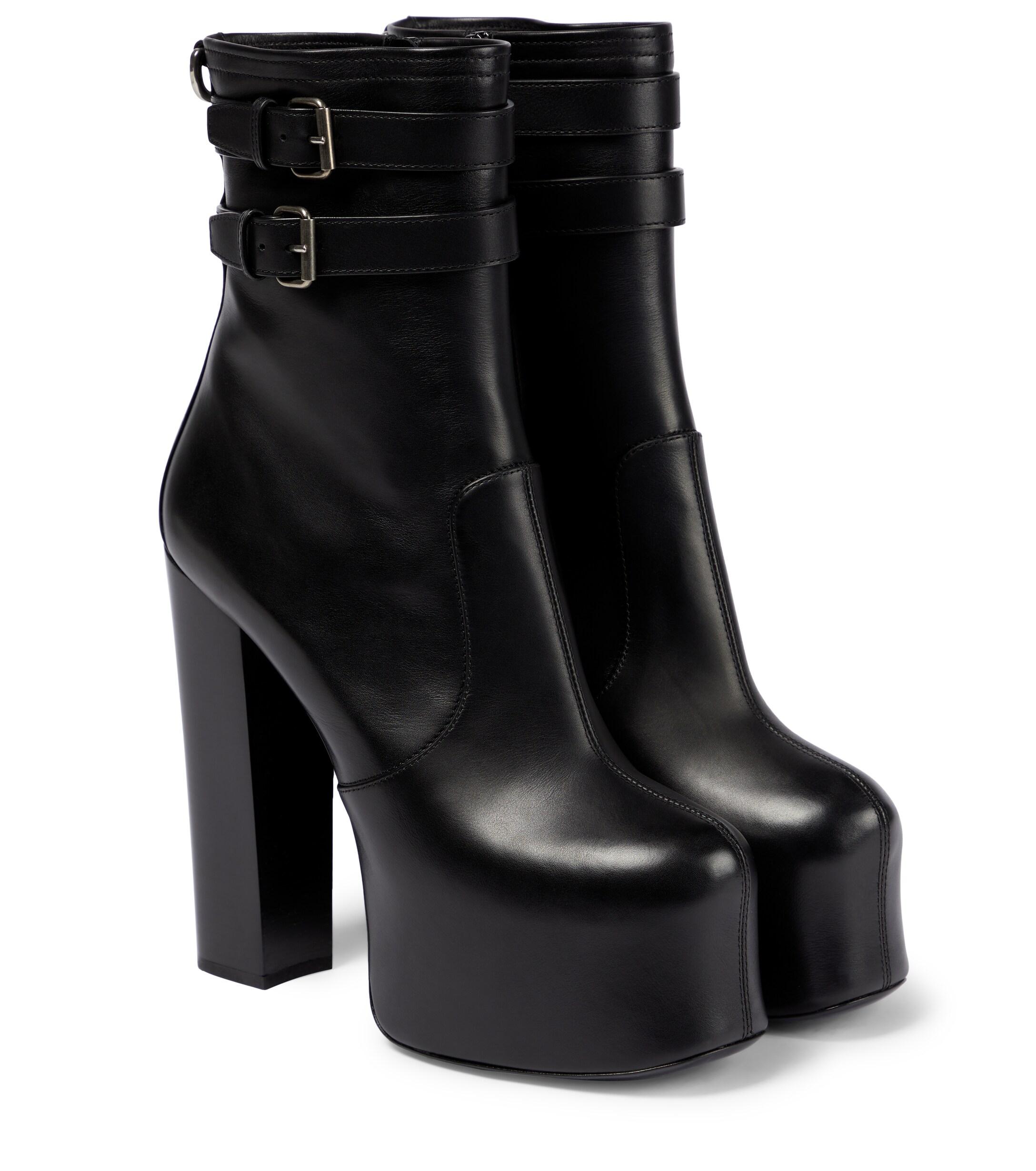 Saint Laurent Cherry Leather Platform Ankle Boots in Black | Lyst