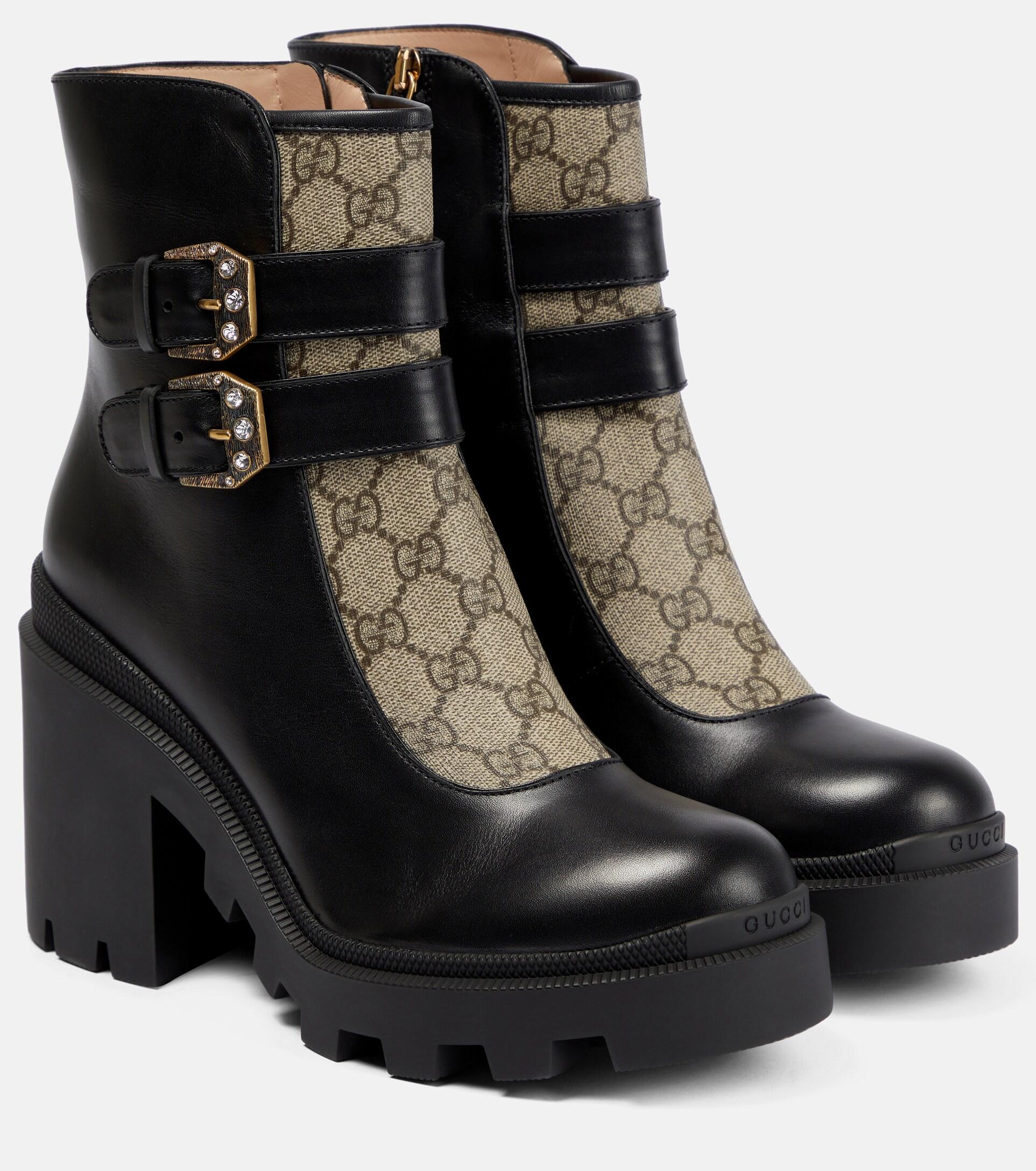Gucci GG Canvas And Leather Ankle Boots in Black | Lyst