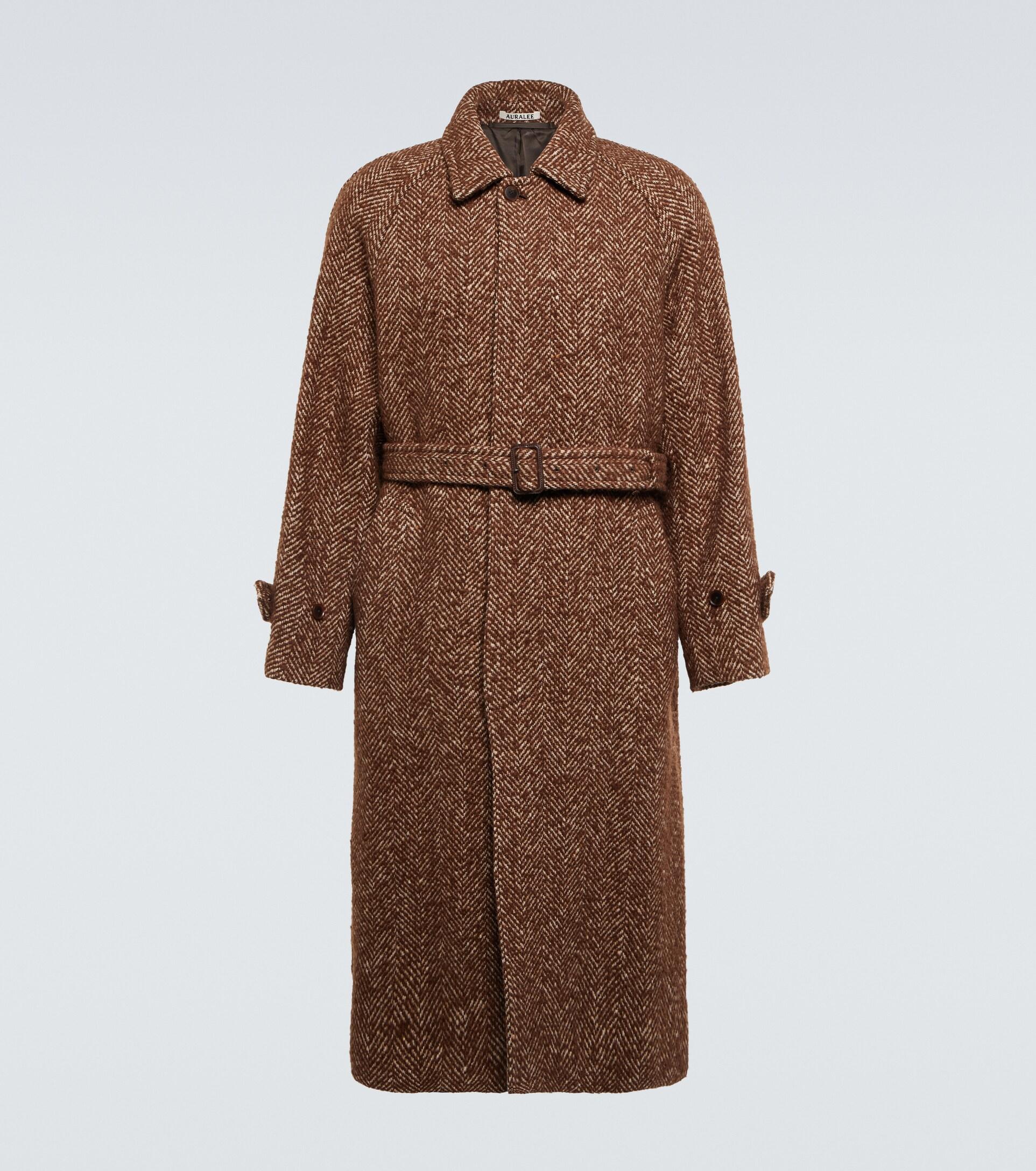 AURALEE Herringbone Wool And Silk Coat in Brown for Men | Lyst