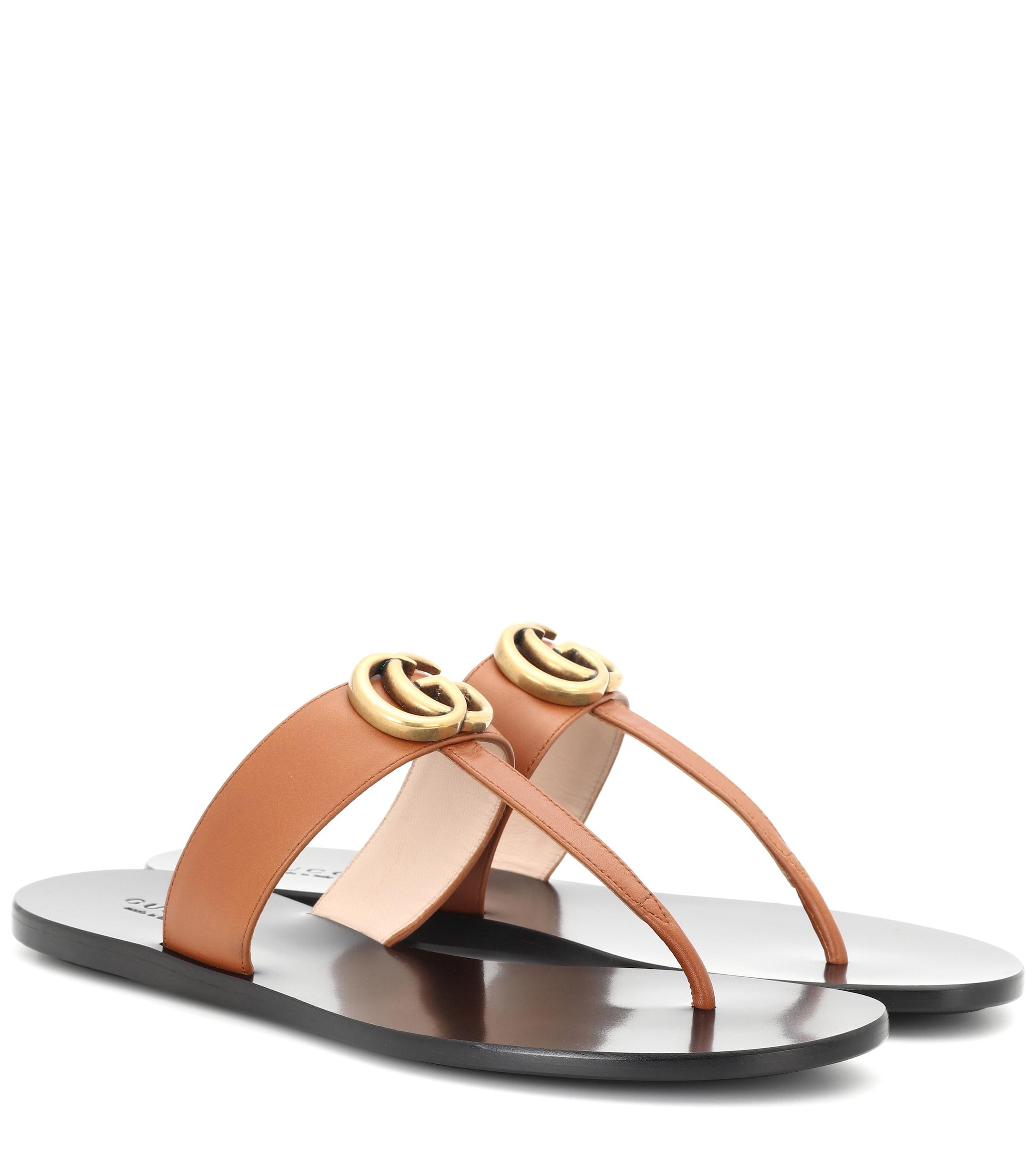 Gucci Marmont Leather Thong Sandals - Lyst