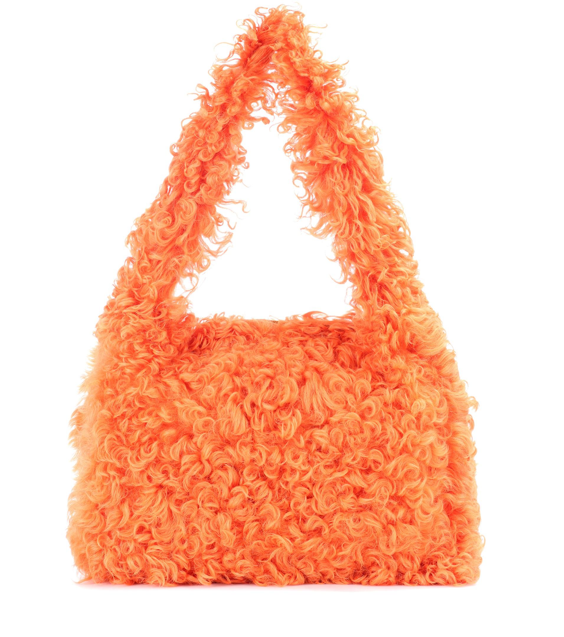 Miu Miu Shearling Shoulder Bag in Orange | Lyst