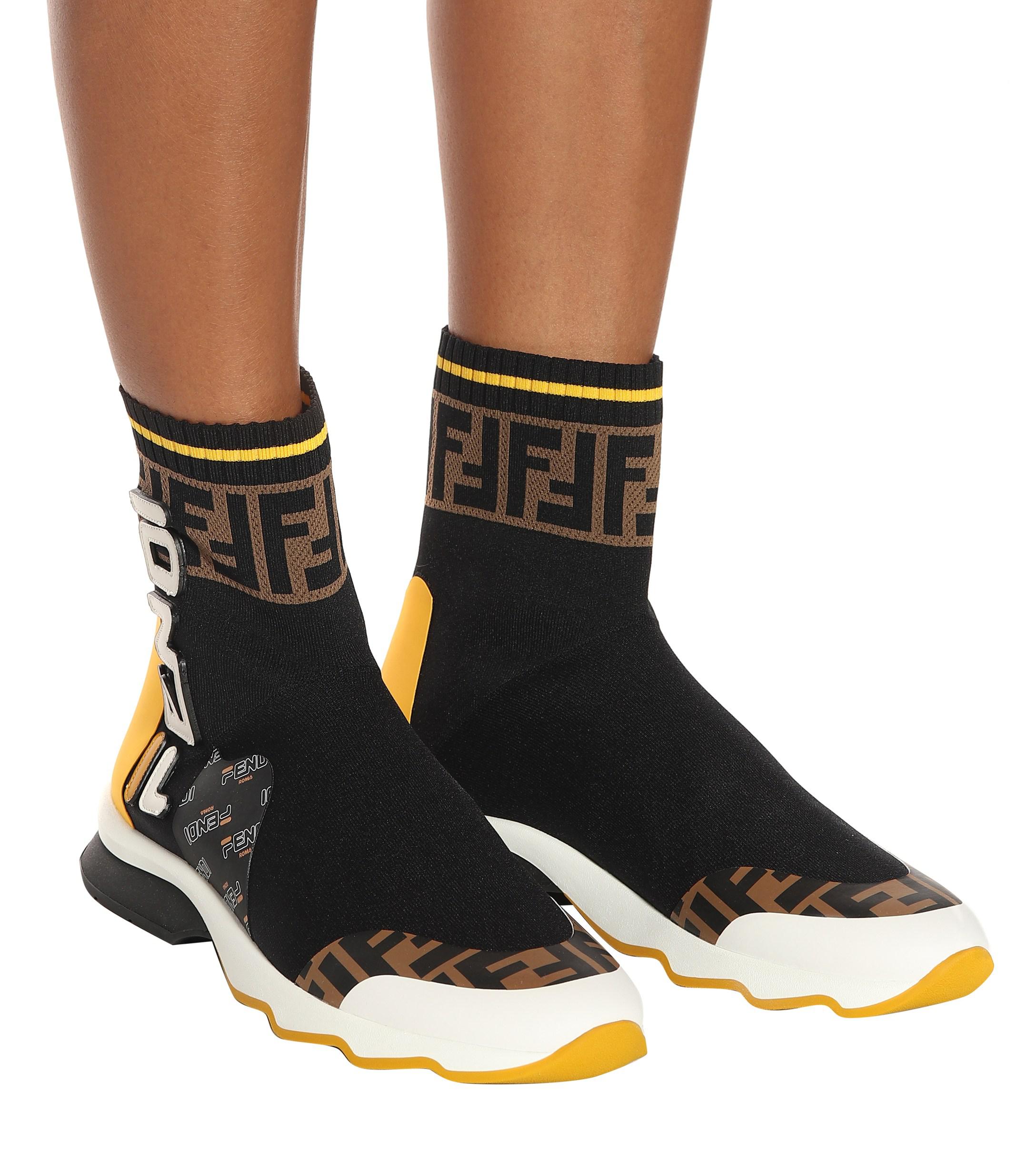Fendi Leather X Fila Sock Sneakers in Black | Lyst