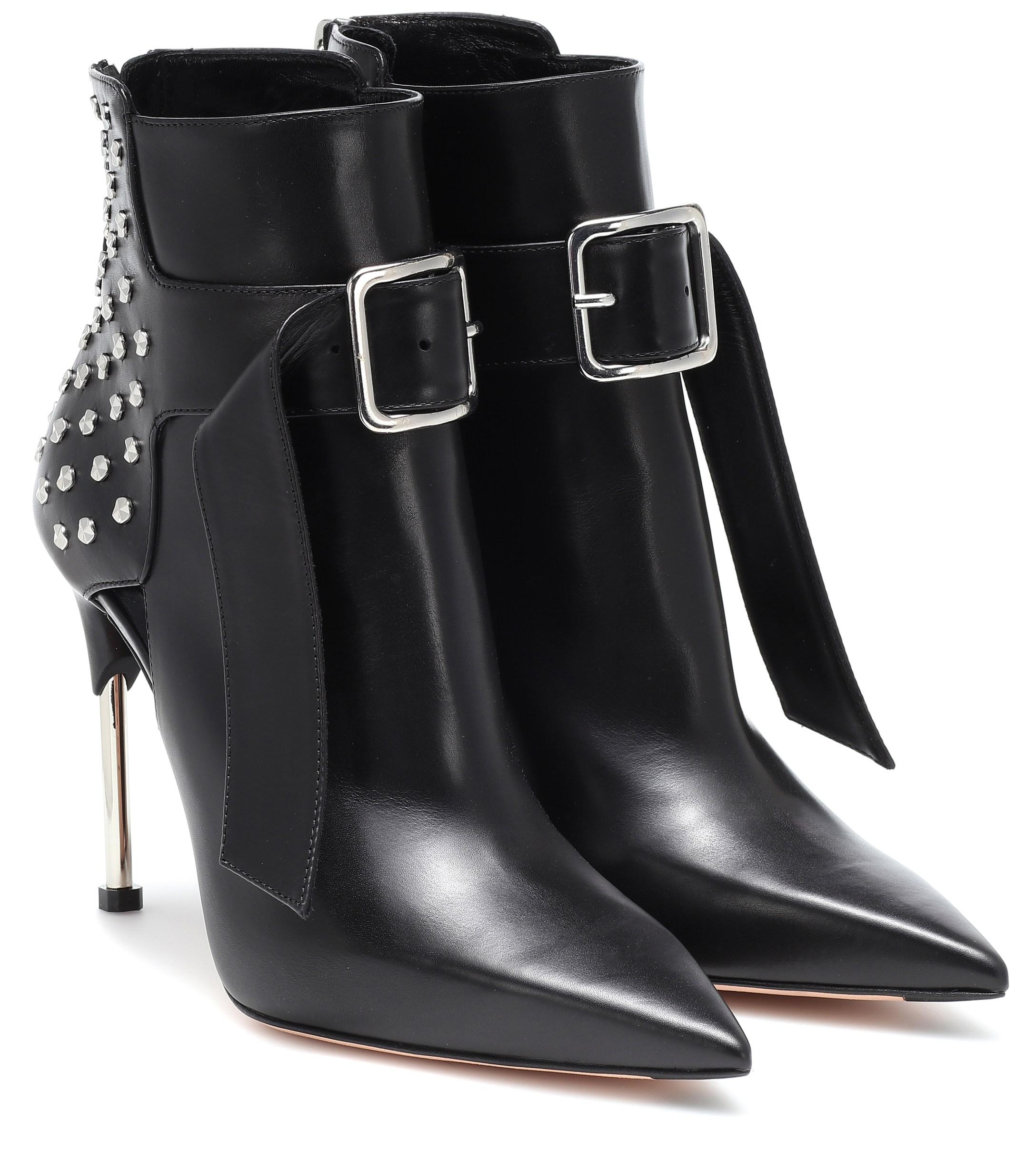 Alexander McQueen Victorian Leather Ankle Boots in Black Silver (Black ...