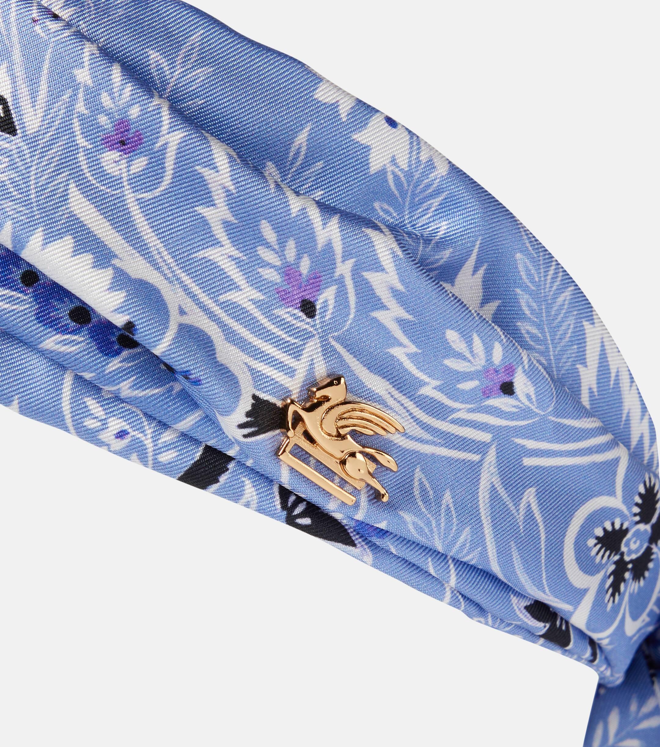 Etro Blue Floral Silk Headband ETRO Silk headband in mint / yellow / blue main image 4